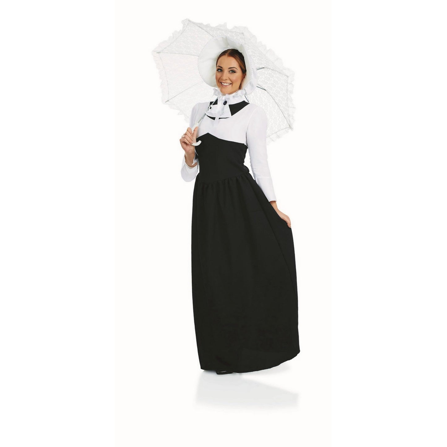 Womens Victorian Lady Costume Adults Black & White Historical Dress (image 5)