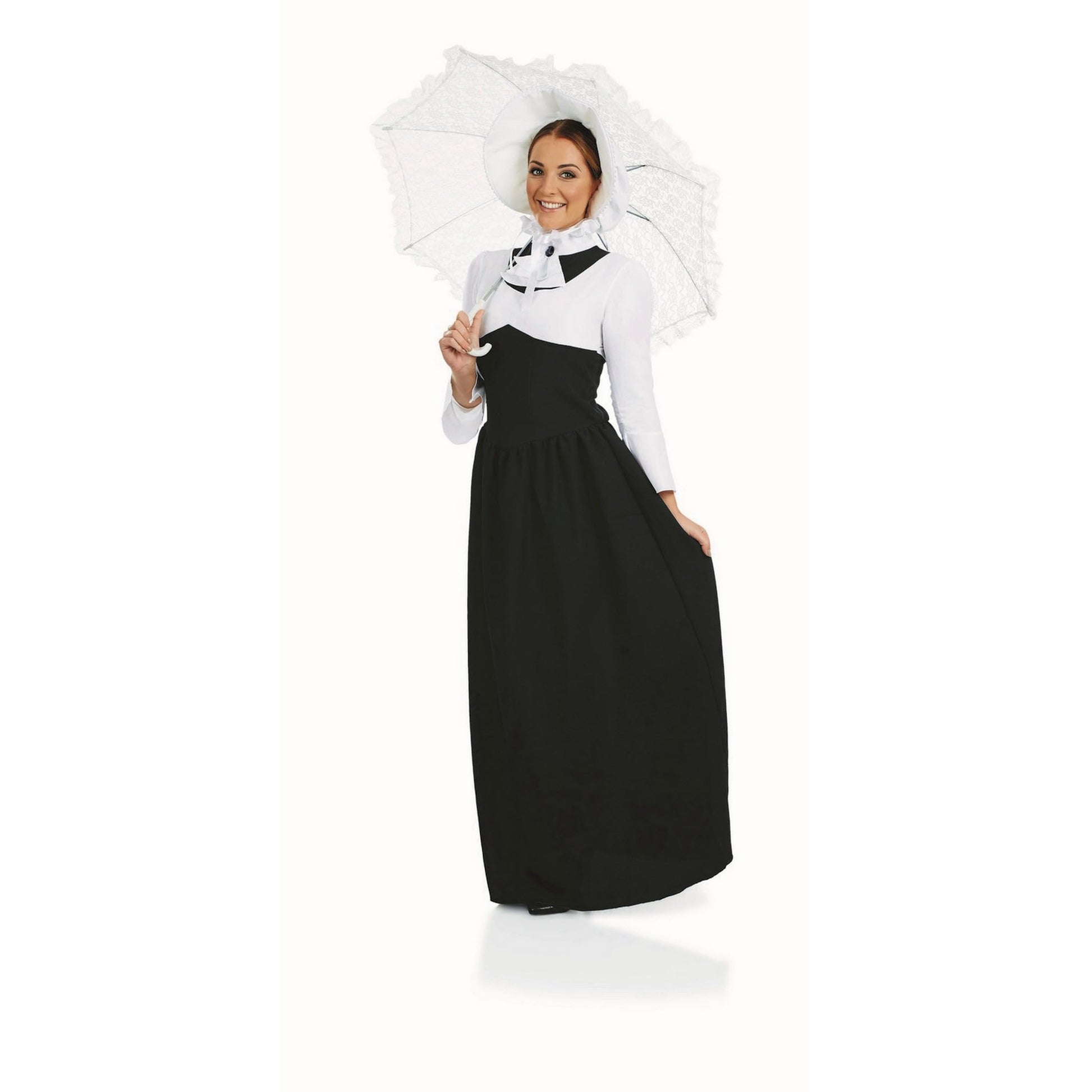 Womens Victorian Lady Costume Adults Black & White Historical Dress (image 5)