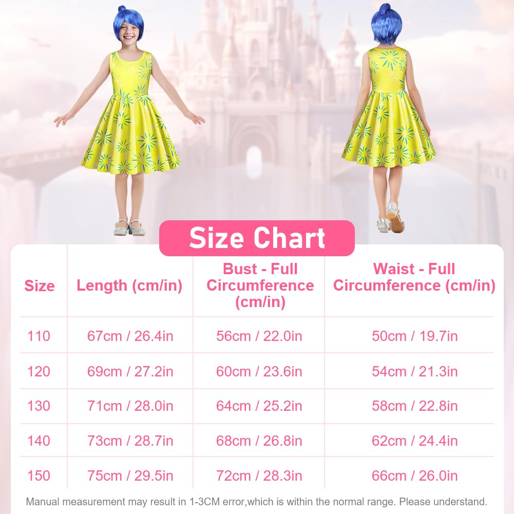 DiULi Girls Costume, Yellow Joy Princess Dress, Role Play Masquerade Sleeveless Dress, Suitable for Halloween Party Birthday Dress Up, with Wig(Yellow#150)