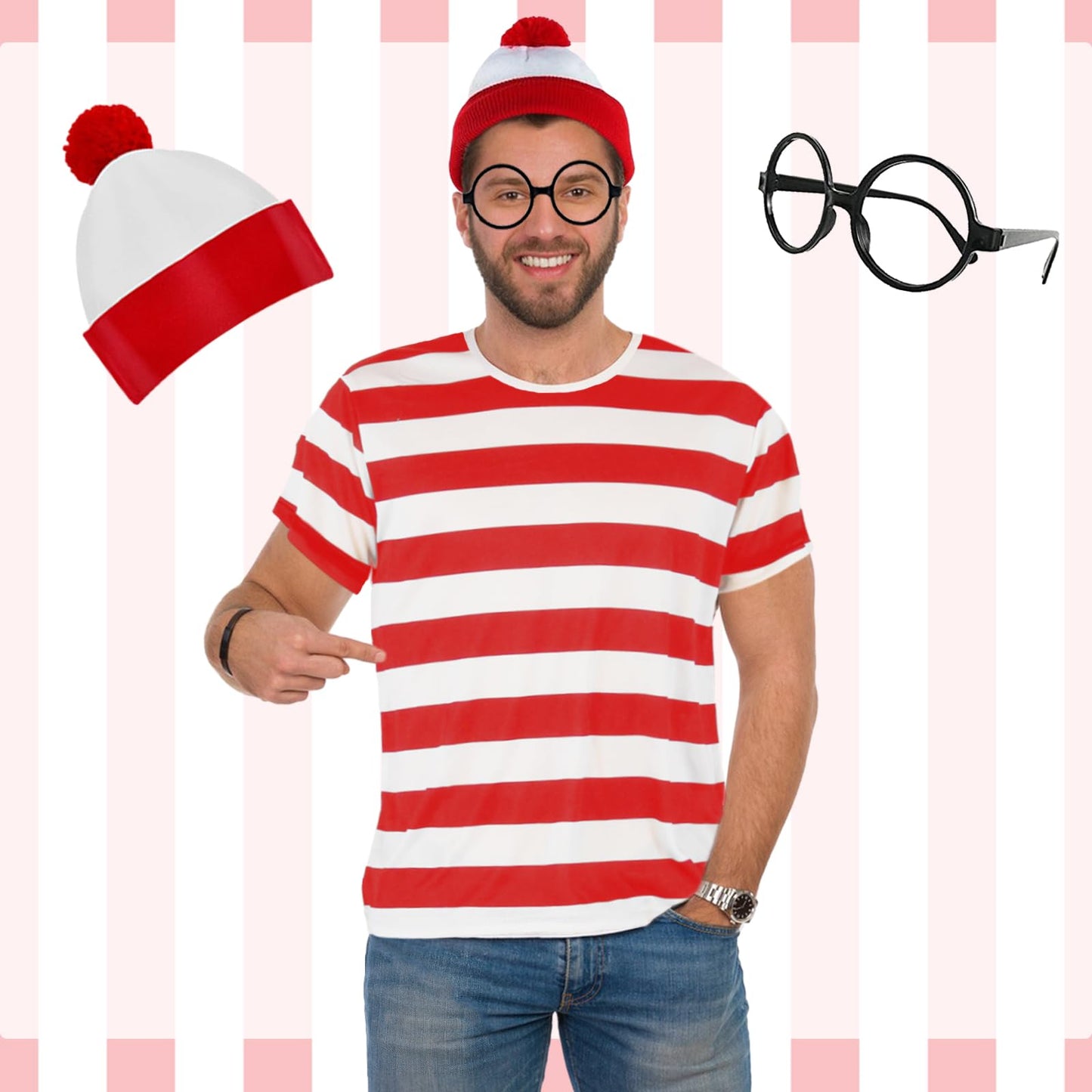 Wally Costume Cosplay Accessories Set with Red and White Striped (image 5)