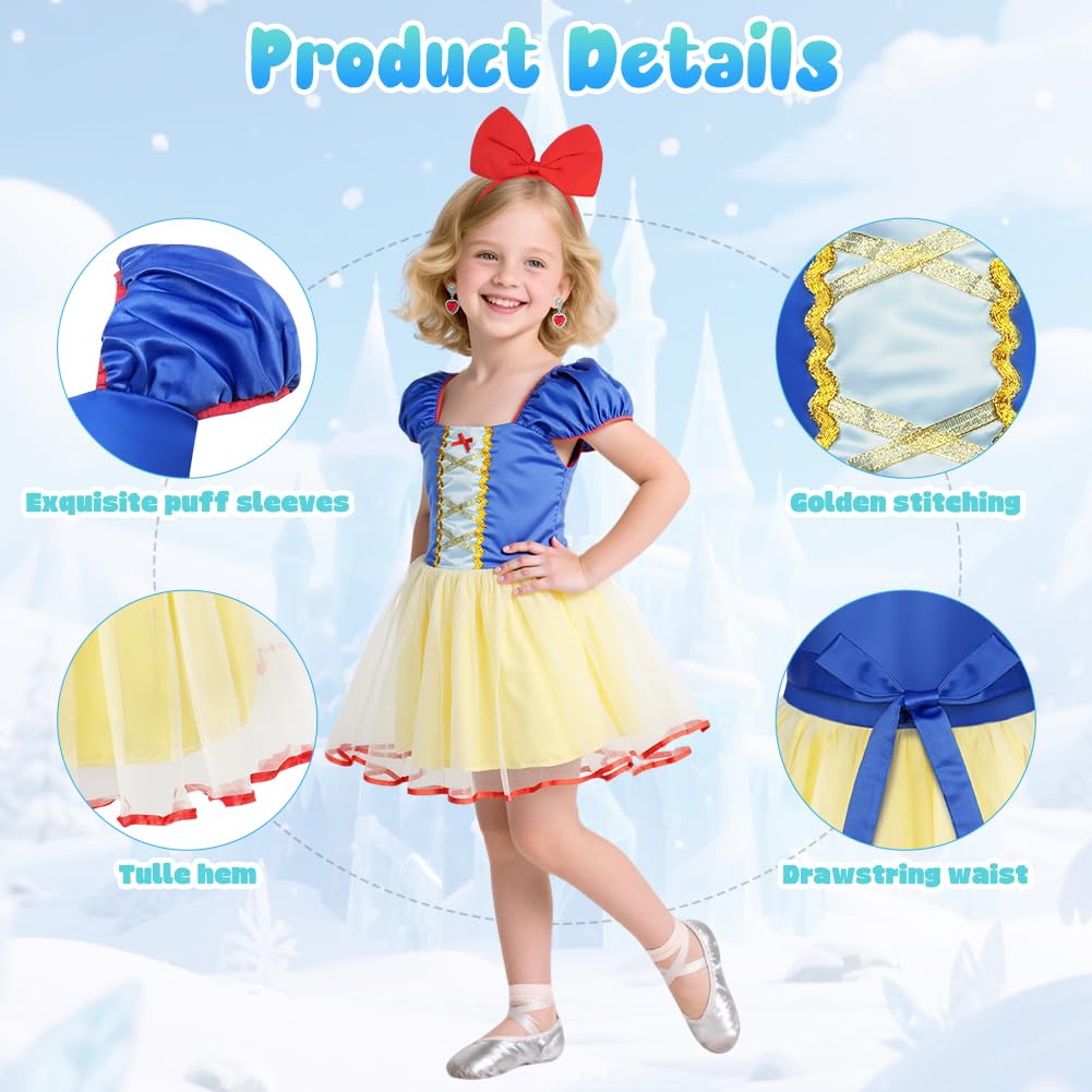 BSBUY Baby White Snow Princess Costume White Snow Costume Snow White Short-Sleeved Princess Dress Ballerina Tutu Dress Tulle Skirt Halloween World Book Day Birthday Party Dress Up(110)