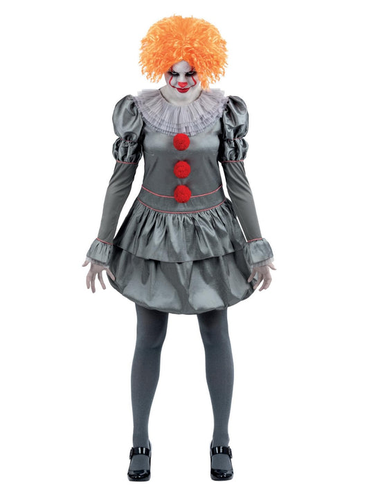 Smiffys IT Chapter Two Pennywise Costume for Adults, Dress with Neck Ruffle and Tights, Grey, Officially Licensed, Ideal for Halloween, Stag and Hen Nights, and Playful Fancy Dress