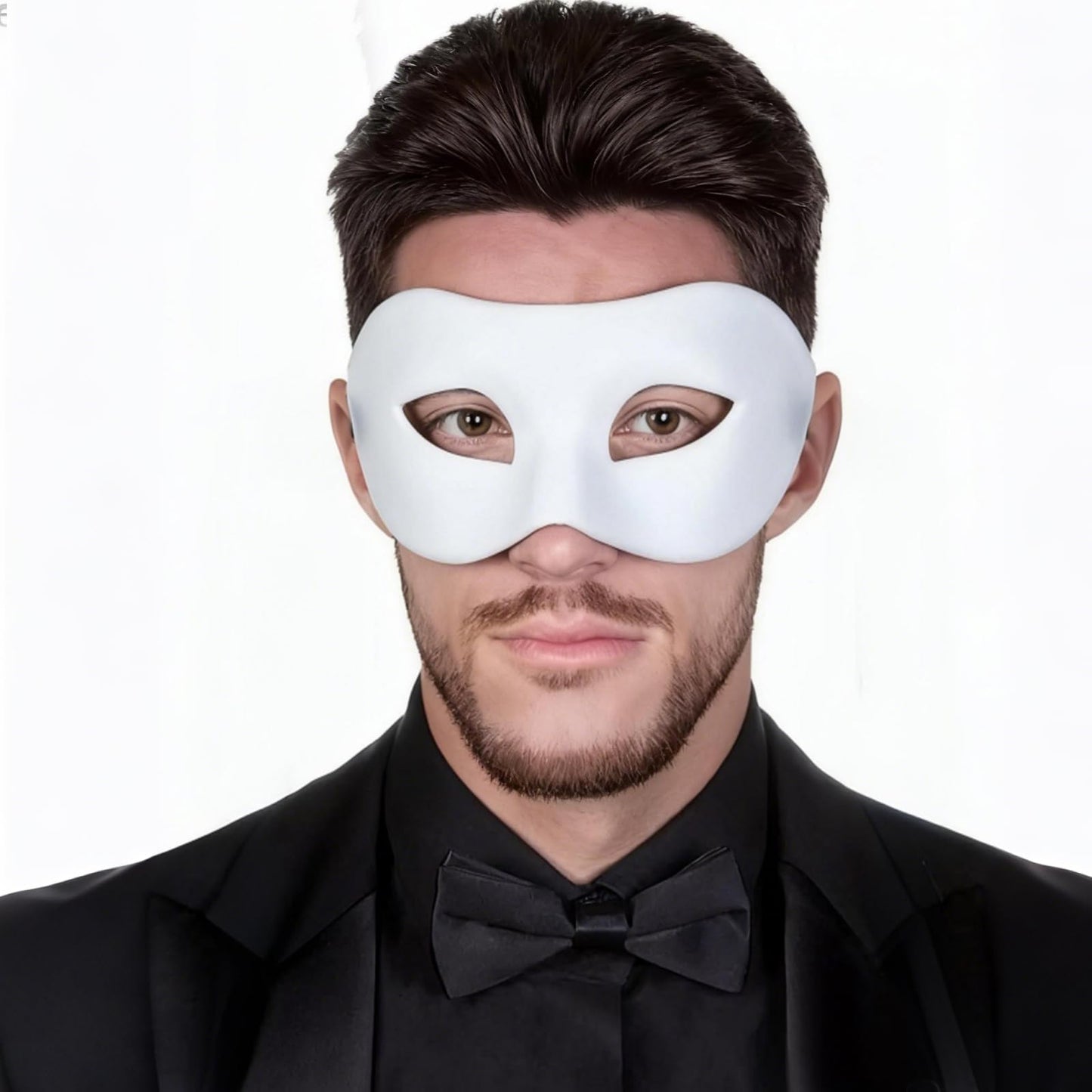 Vyqrx White Masquerade Mask for Adults – Classic Venetian Style Half Face Costume Mask for Men & Women, Halloween Fancy Dress Party Accessory, Cosplay & Carnival Eye Mask (White)
