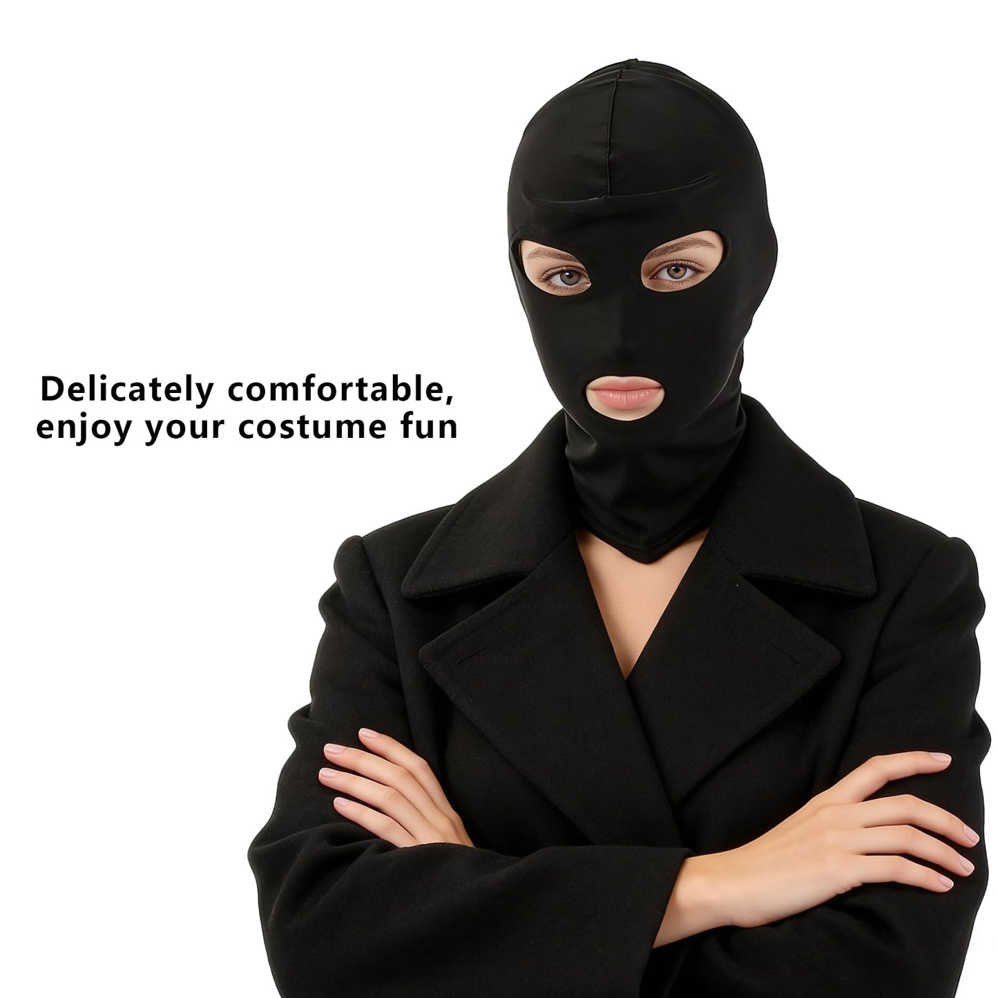 Vxcvzv 3Pcs Adult Costume Mask Black Full Face Hood Open Mouth Eye Design Breathable Elastic Headgear for Couples Role Playing Party Games (3, Black -style 2)