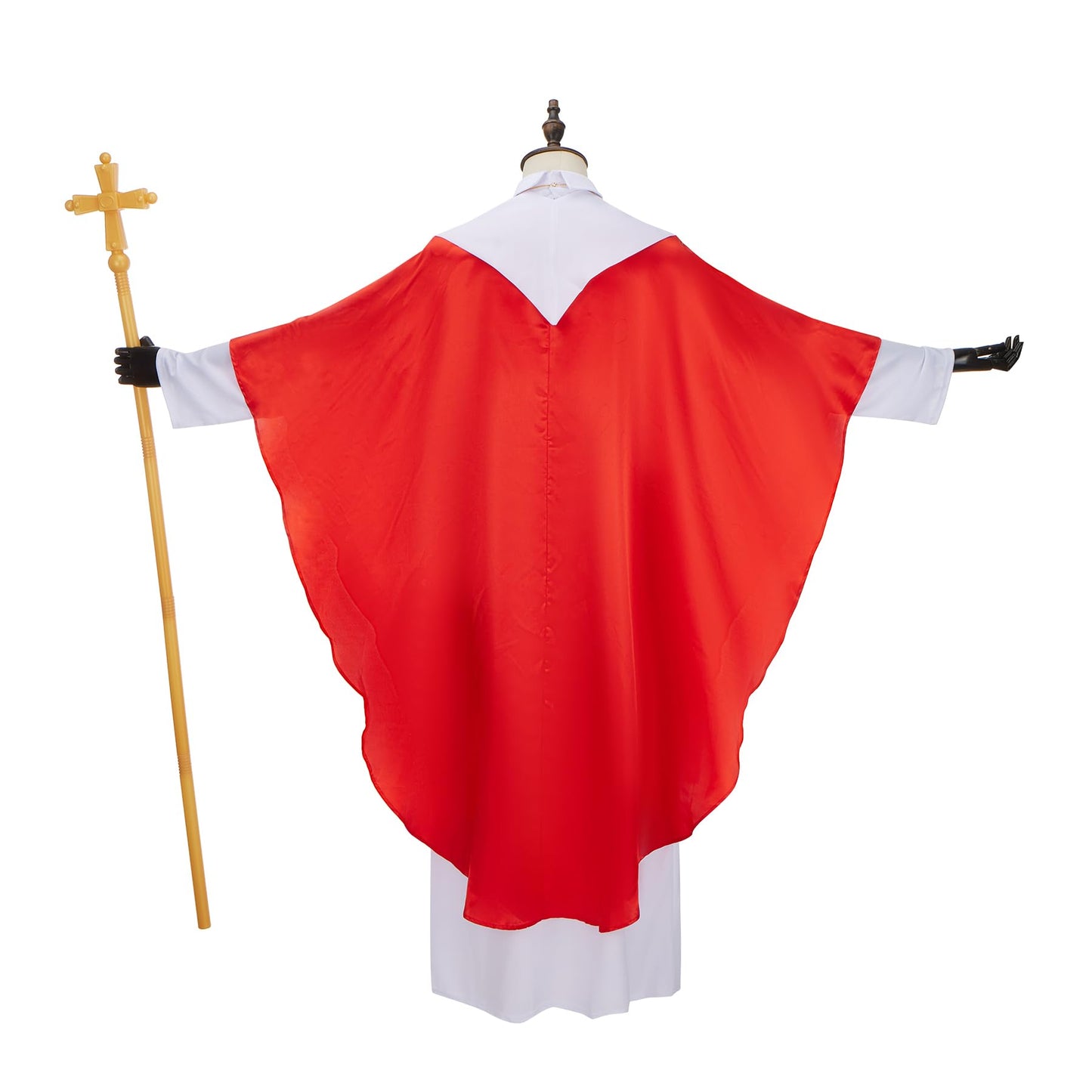 Regenboog Pope Costume Men,Adult Pontiff Biblical Catholic Cardinal Bishop Outfit,Pastor Robe,Saint Cross Staff,Clergy Robe,Halloween Costume,Size M(Plus)