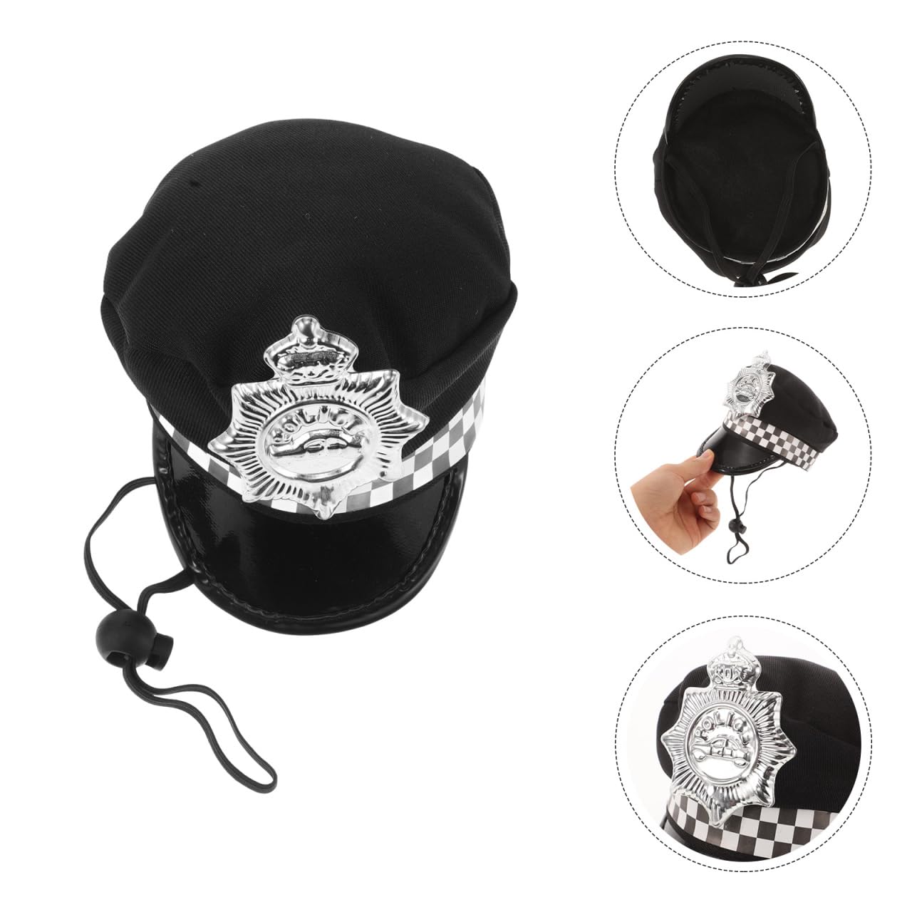 Adjustable Pet Police Hat with Neck Strap Dog Cat Costume Accessory