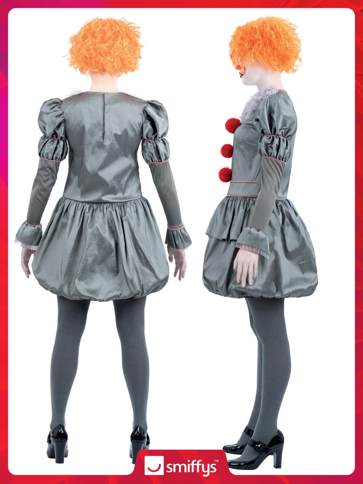Smiffys IT Chapter Two Pennywise Costume for Adults, Dress with Neck Ruffle and Tights, Grey, Officially Licensed, Ideal for Halloween, Stag and Hen Nights, and Playful Fancy Dress