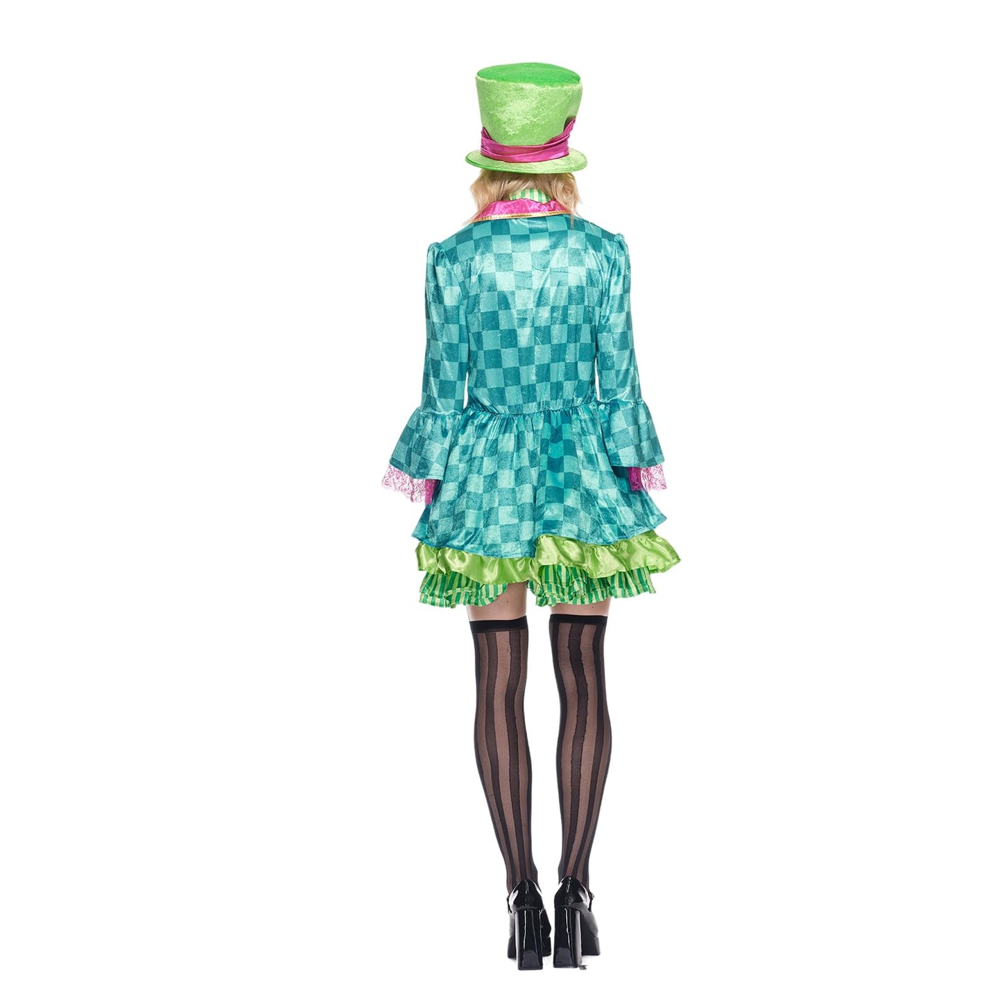 EraSpooky Adult Women Hatter Costume Mad Tea Party Halloween Cosplay with Bowtie Top Hat