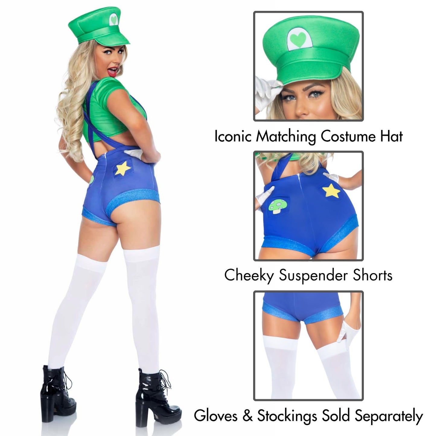 Women's Sexy Gamer Babe Costume with Crop Top - Suspender Shorts (image 3)