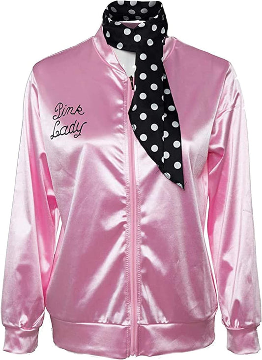 Women ladies costume 50s Sandy pink satin jacket with scarf
