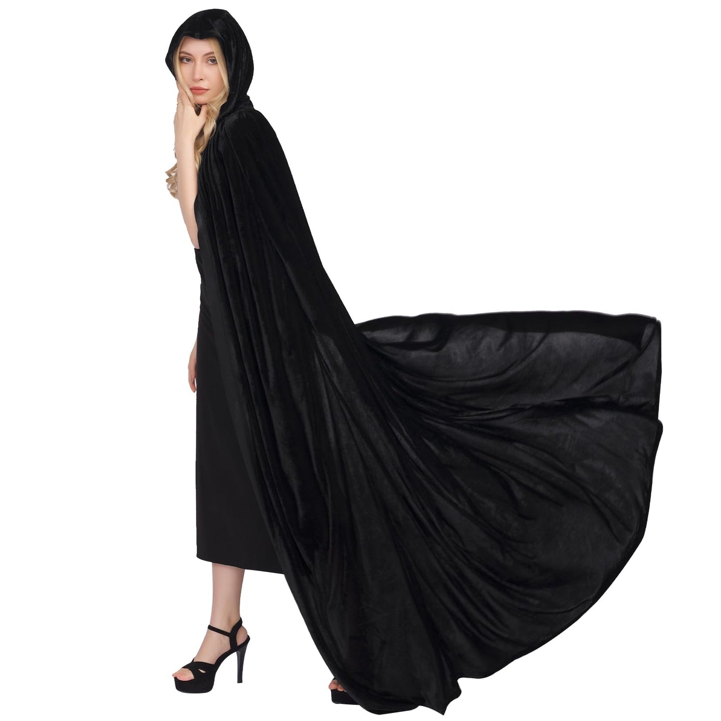 Unisex Hooded Halloween Cloak Long Cape Robe Velvet Fancy Dress