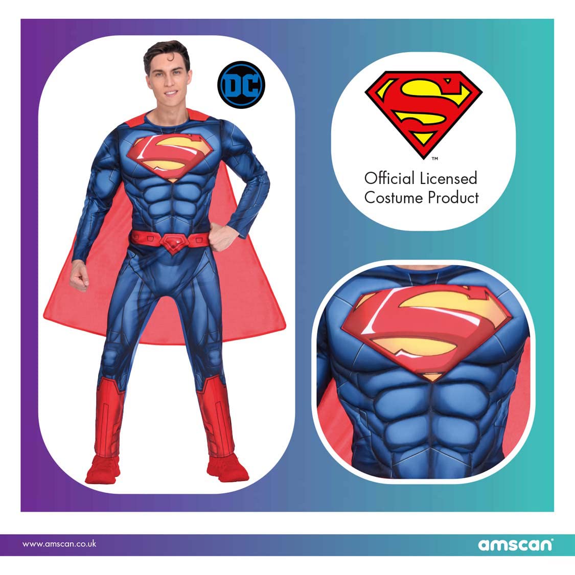 Men Adult Superman Classic Superhero Costume Fancy Dress - Blue