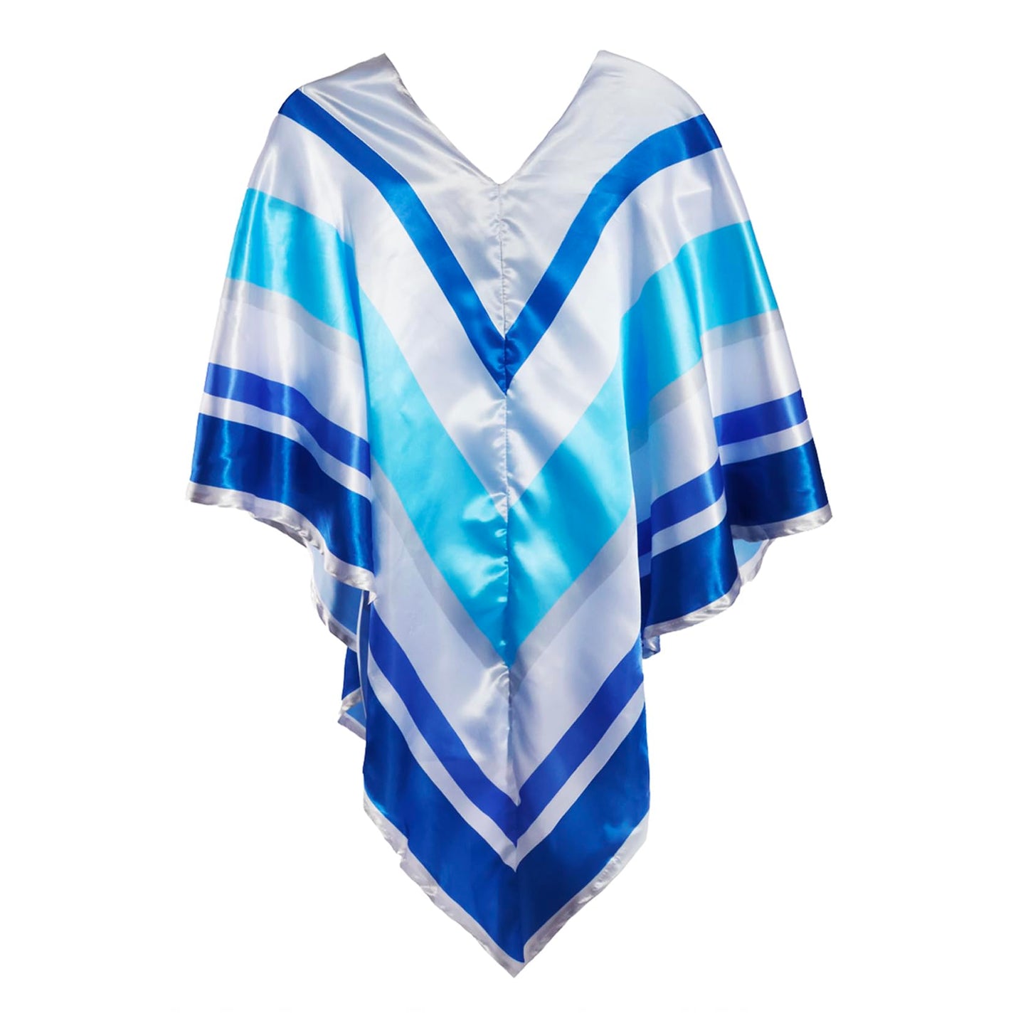 Adults 70s Pop Poncho - Silver Poncho with Dark and Light Blue