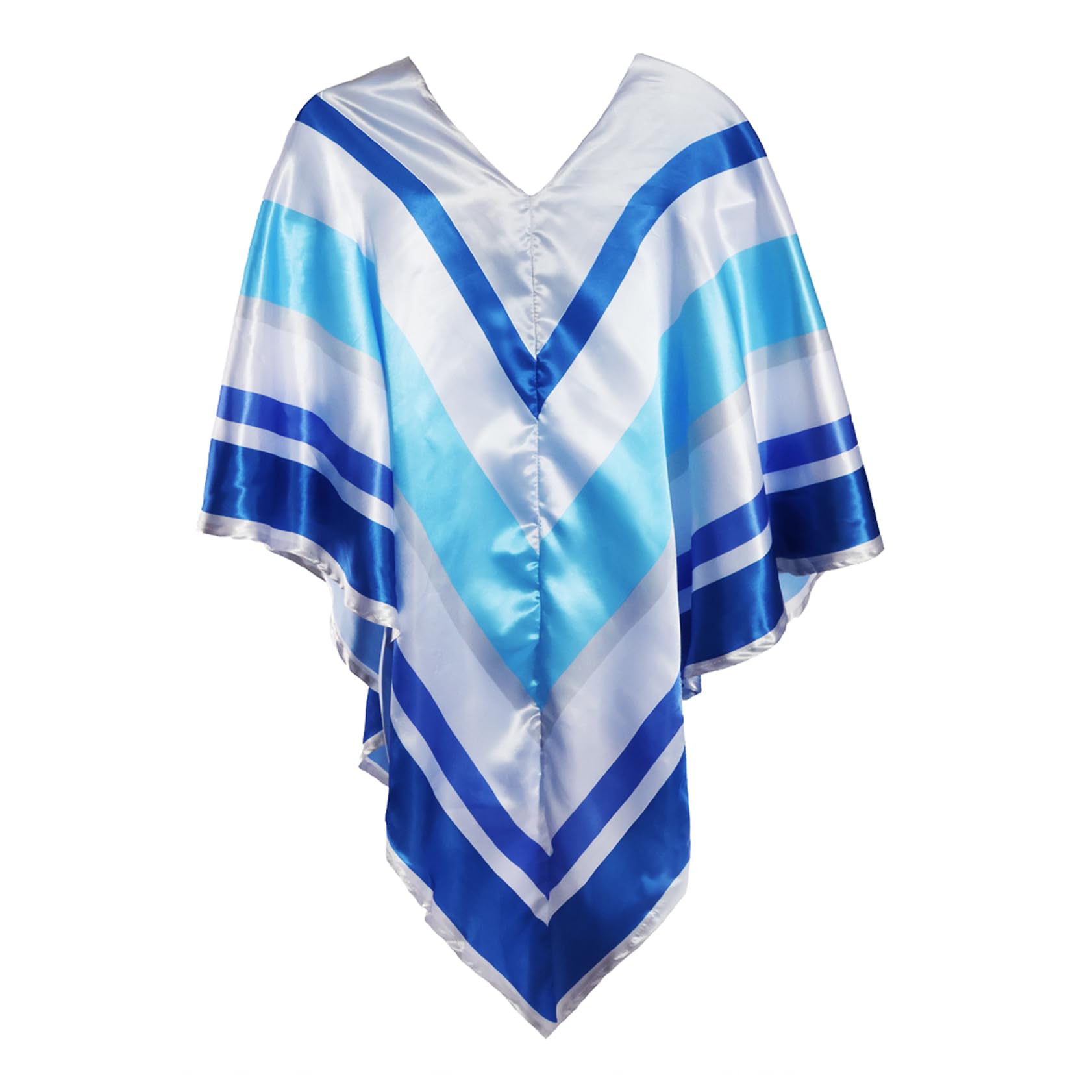 Adults 70s Pop Poncho - Silver Poncho with Dark and Light Blue