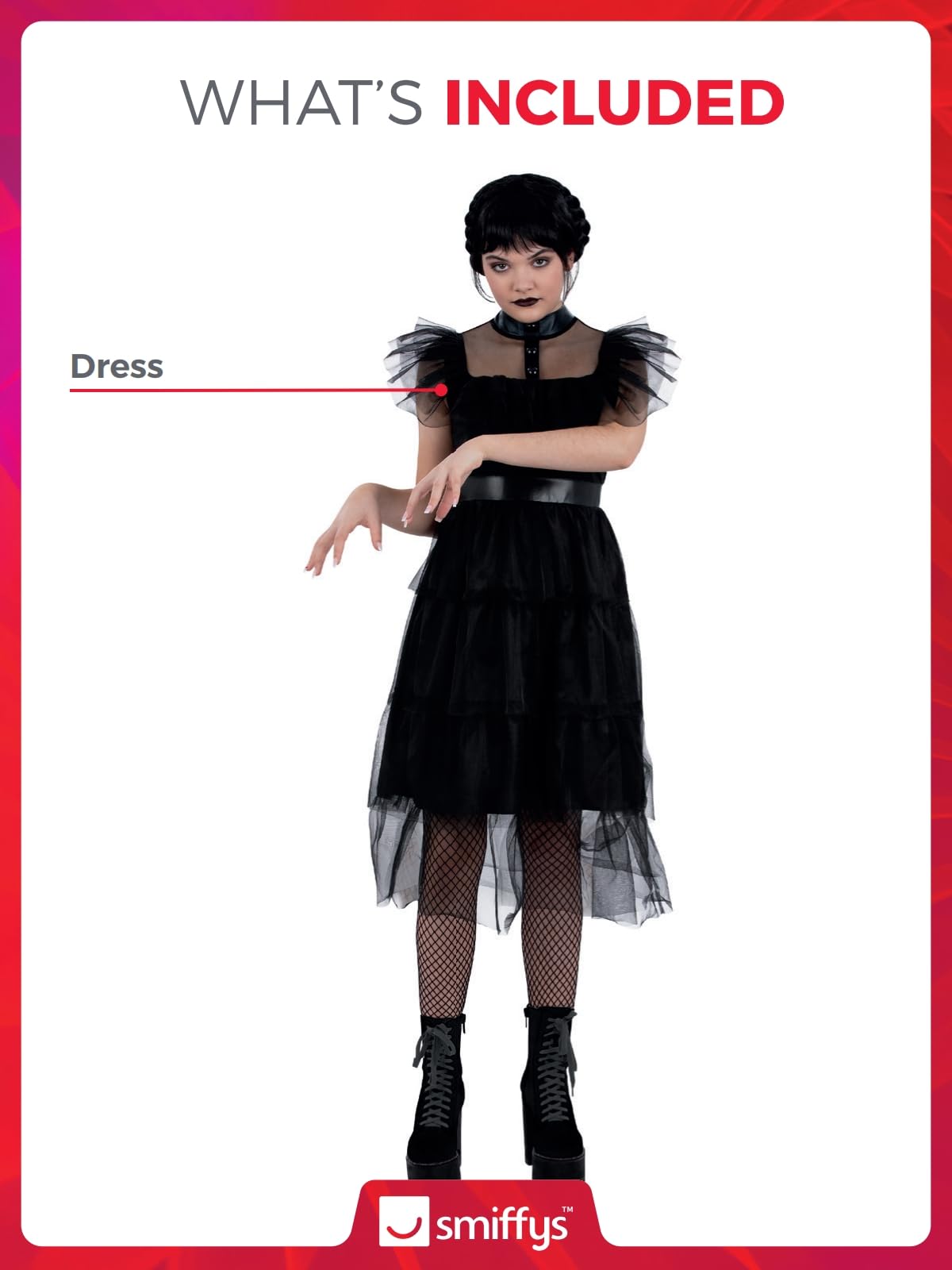 Smiffys Kids Gothic Prom Costume Dress with Mesh Frills, Halloween Child Fancy Dress, Gothic Schoolgirl Dress Up Costumes