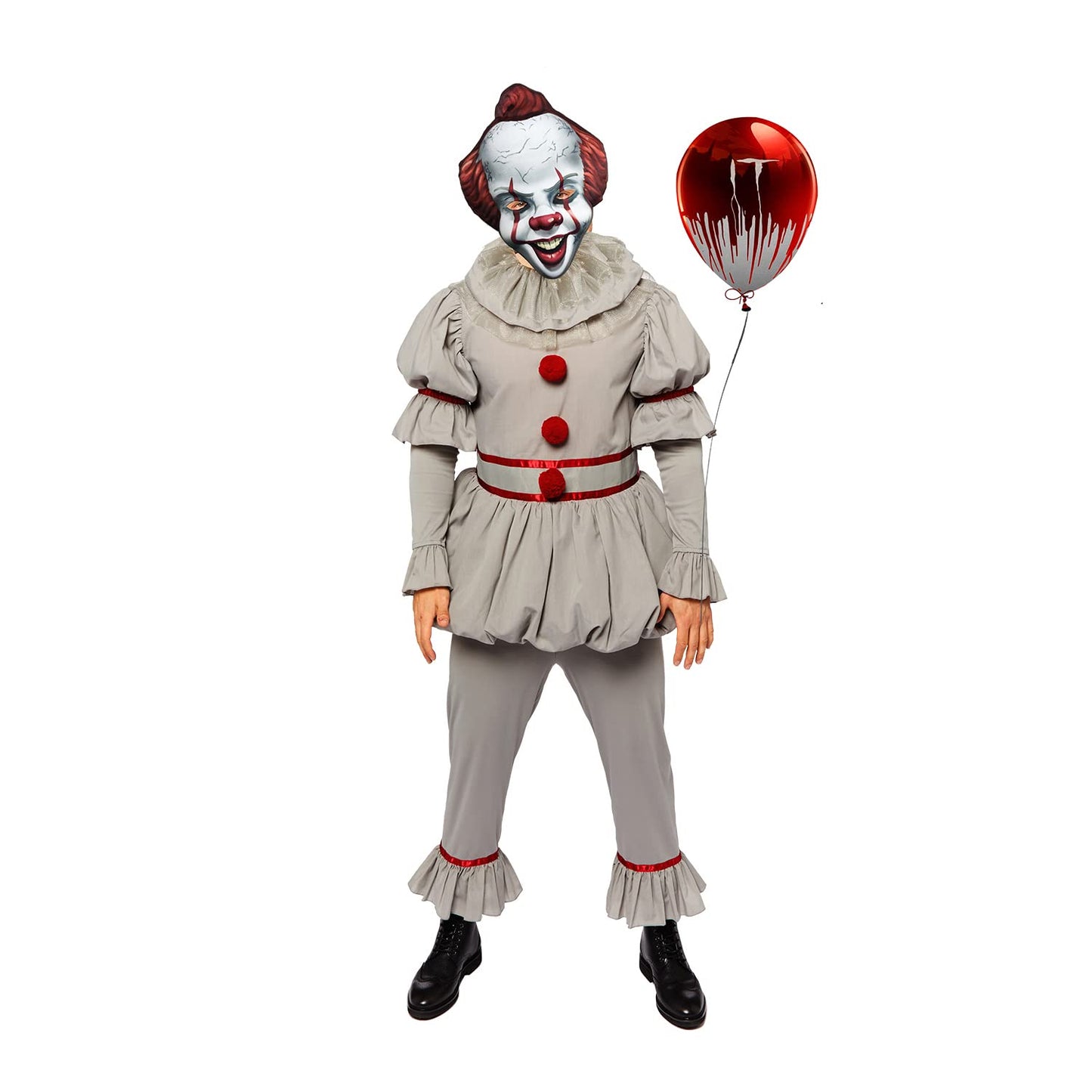 AMSCR Mens Pennywise The Clown Adults Fancy Dress IT Costume Circus Halloween Horror (Chest: 40"), Grey
