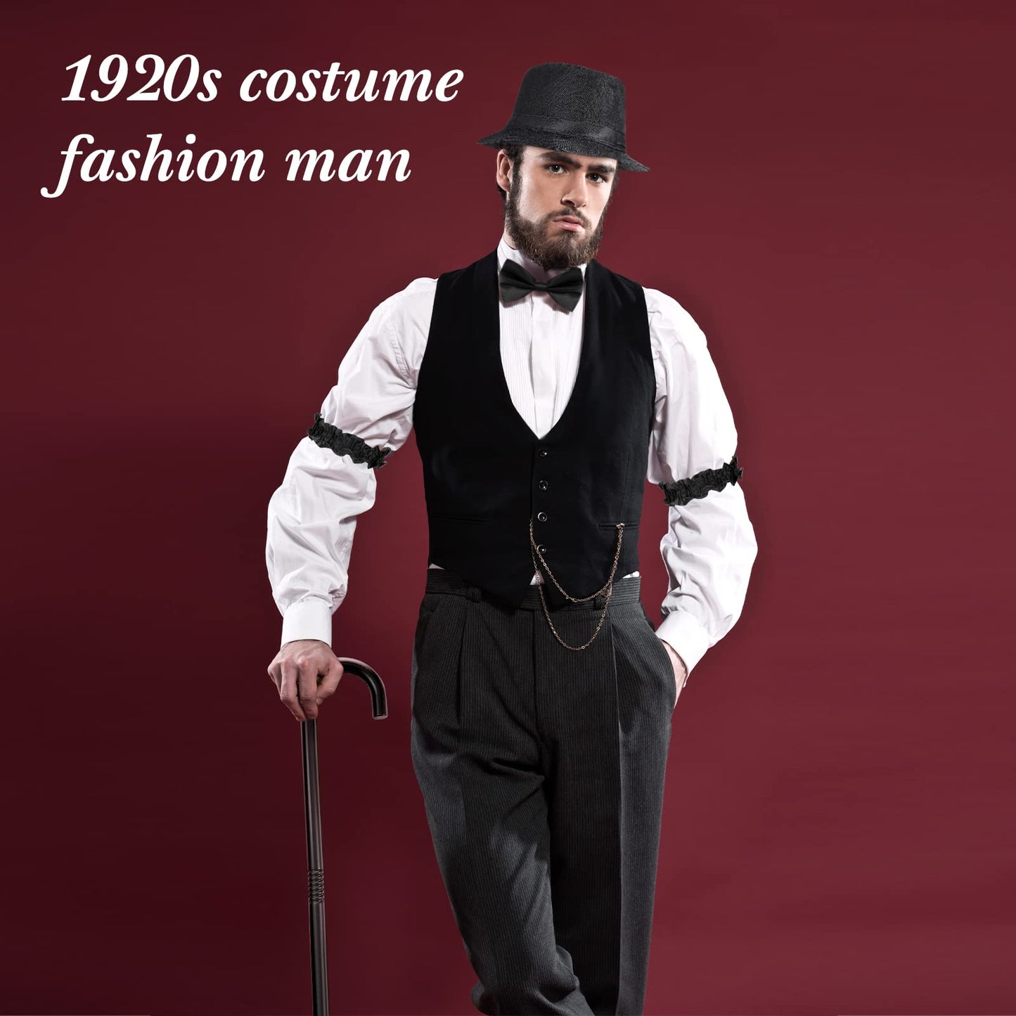 1920s Men's Costume Accessories Set - Vest Hat Suspenders