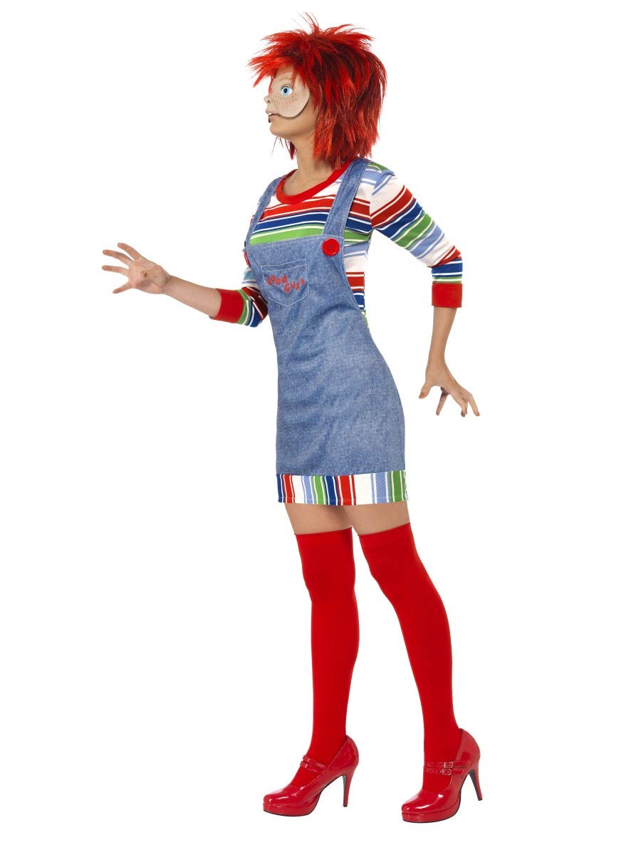 Smiffys Chucky Ladies Costume, Blue with Jumper, Dungarees, Mask & Wig, Officially Licensed Chucky Fancy Dress, Adult Dress Up Costumes