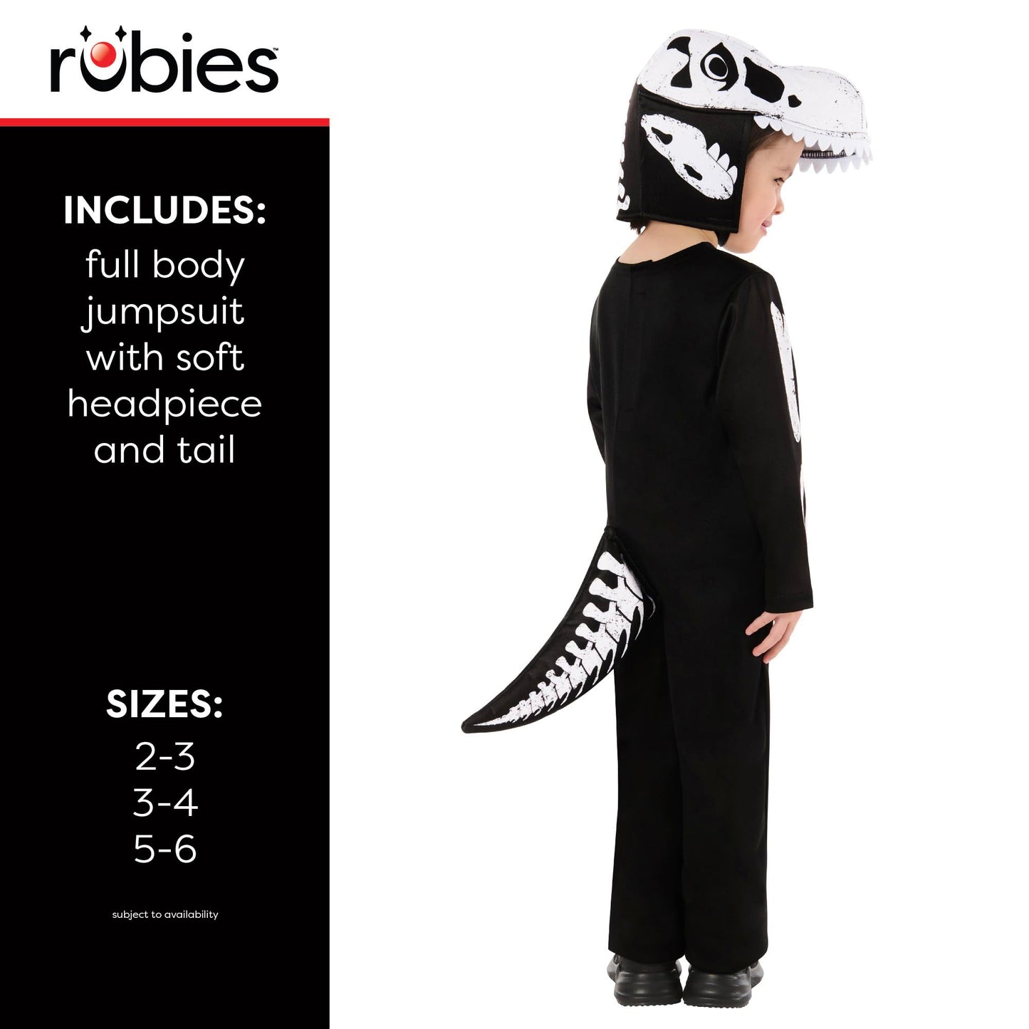 Rubies Official Skeleton Dinosaur Costume, Kids Fancy Dress, Size Age 5-6 Years Halloween