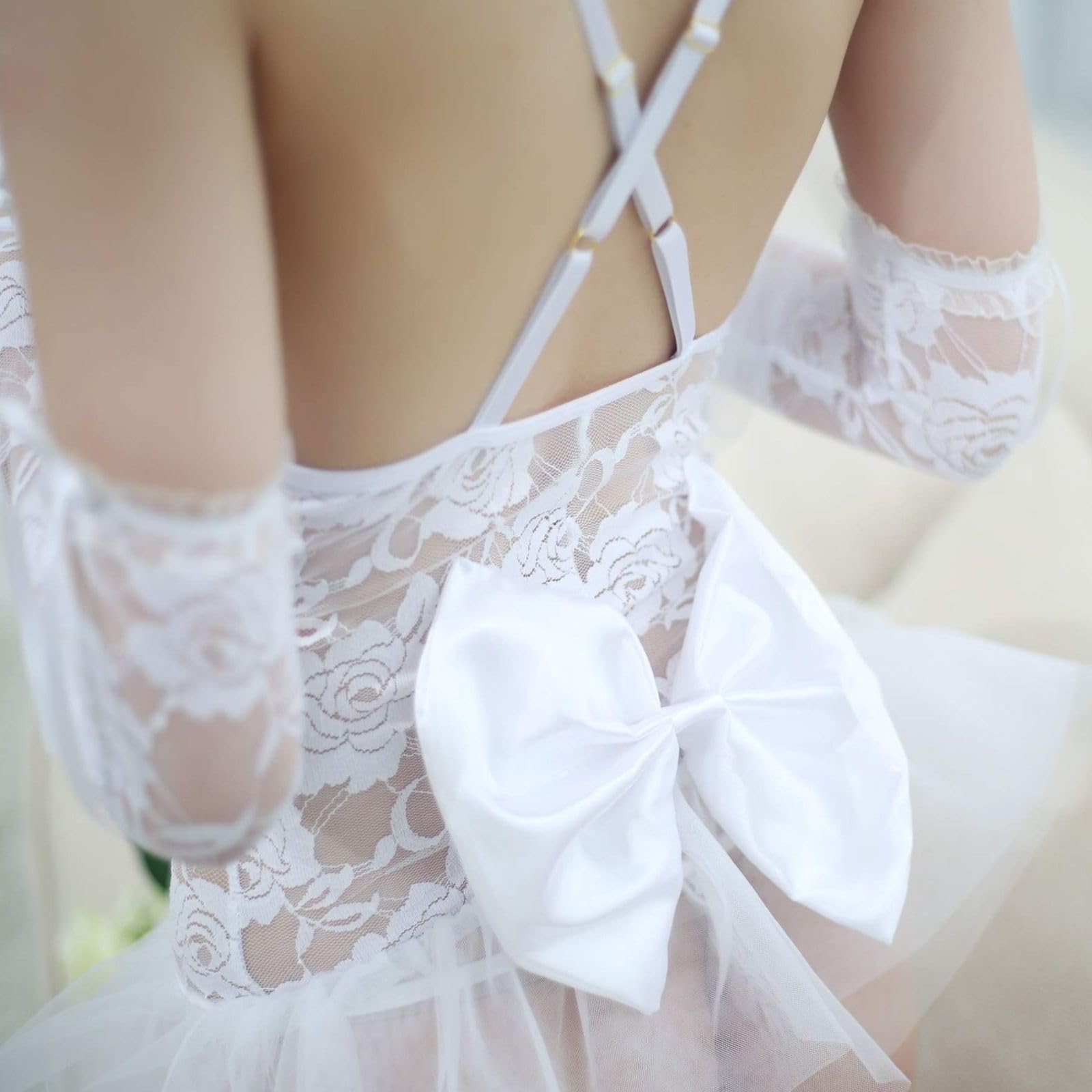 Bridal Roleplay Lingerie Set Women Sexy Sheer Lace Babydoll (image 8)