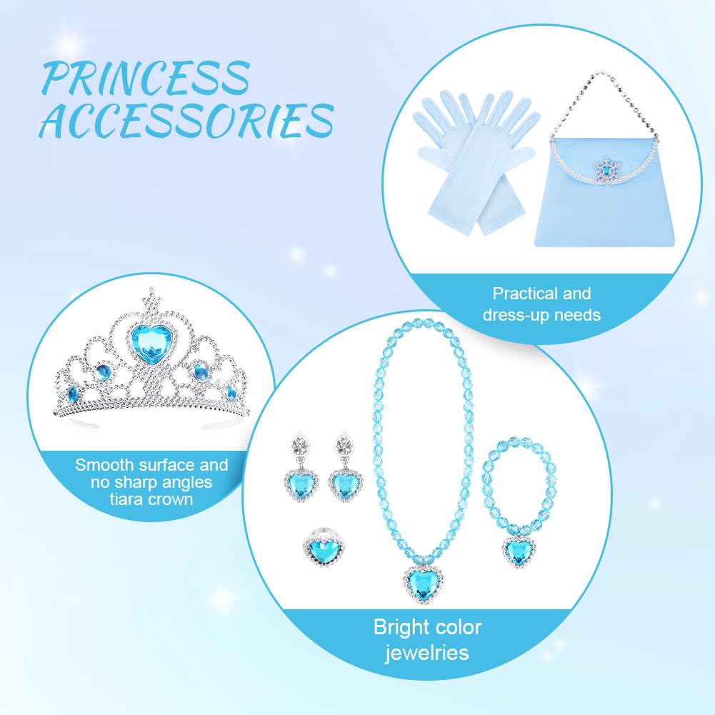 AOOWU Princess Cape Set for Girls, Elsa Princess Cloak with Crown, Wand, Jewelry, Gloves, Princess Elsa Fancy Dress Up Sparkling Sequin Tulle Princess Cape Set for Halloween Christmas Birthday Cosplay