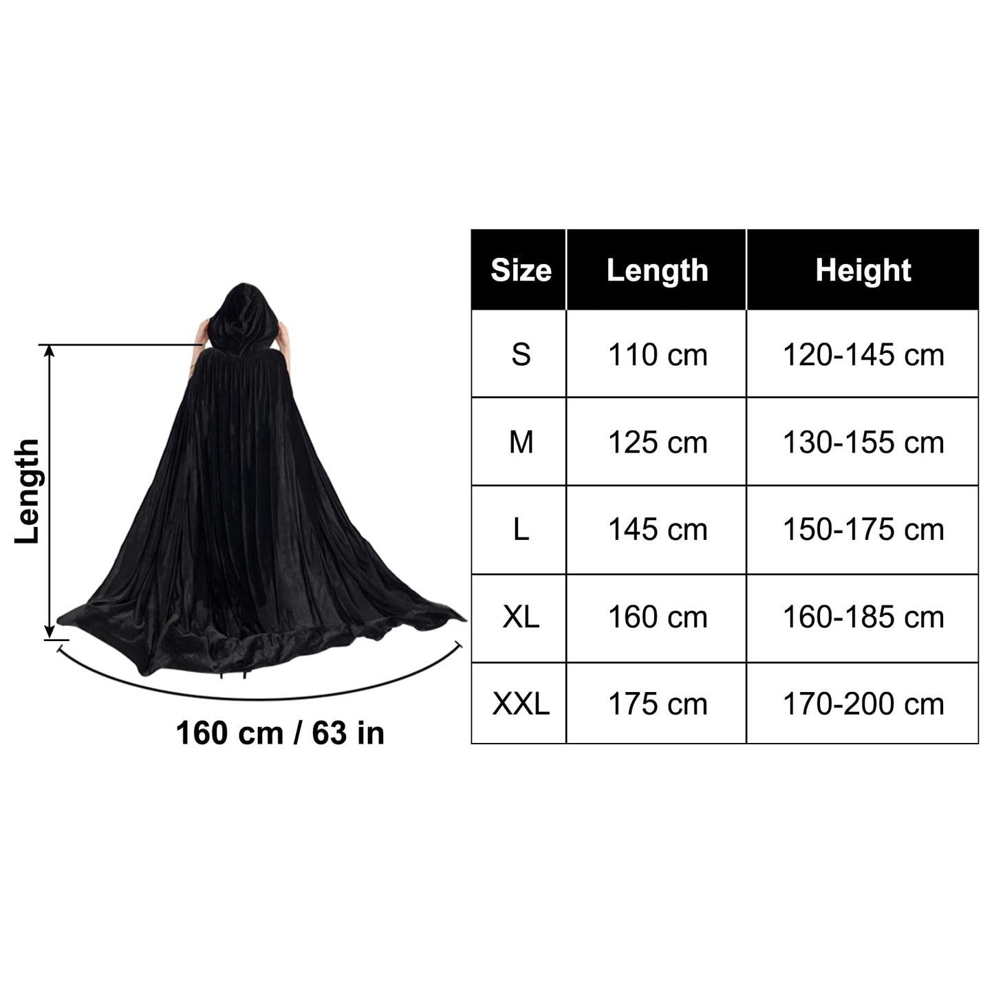 Unisex Hooded Halloween Cloak Long Cape Robe Velvet Fancy Dress