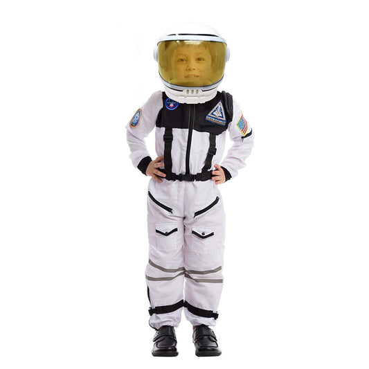 Astronaut space suit kids costume with white jumpsuit helmet