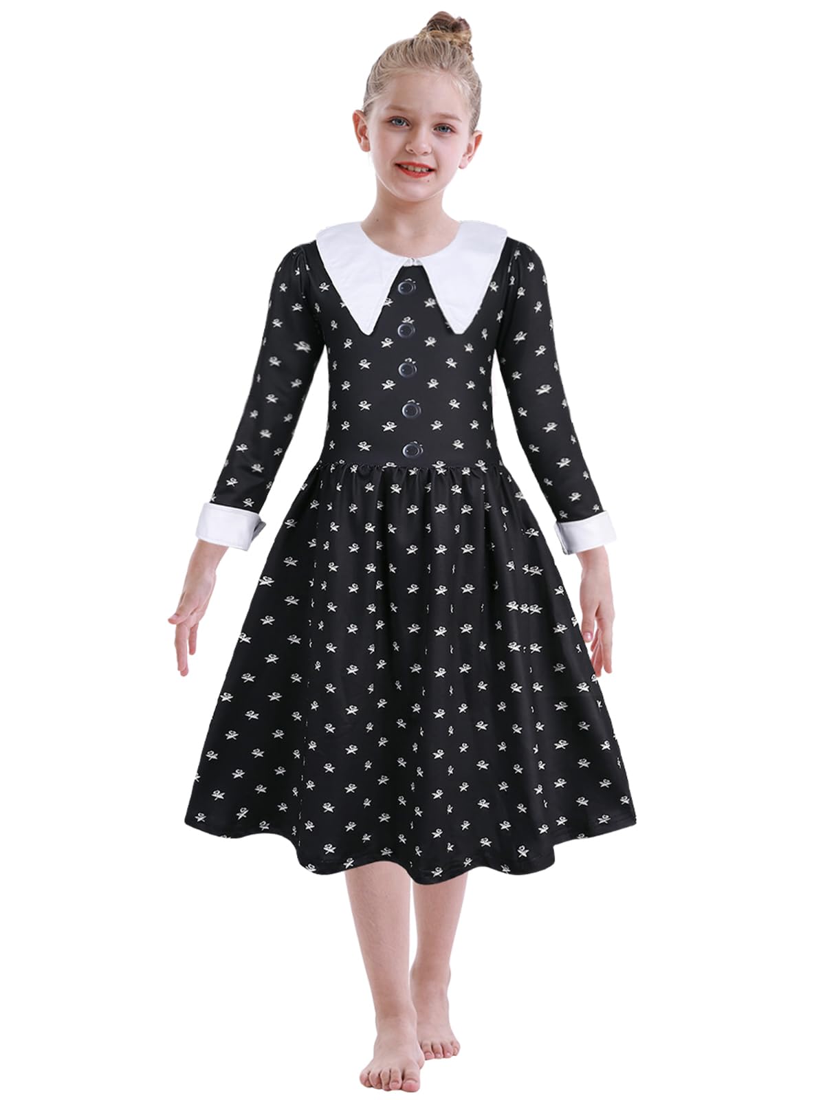 Berich Girls Black Dress with Socks Black Costume Cosplay Halloween Costumes for Kids Princess Role Play World Book Day Outfit Kids Gothic School Fancy Dress 5-6 Years, Size 130
