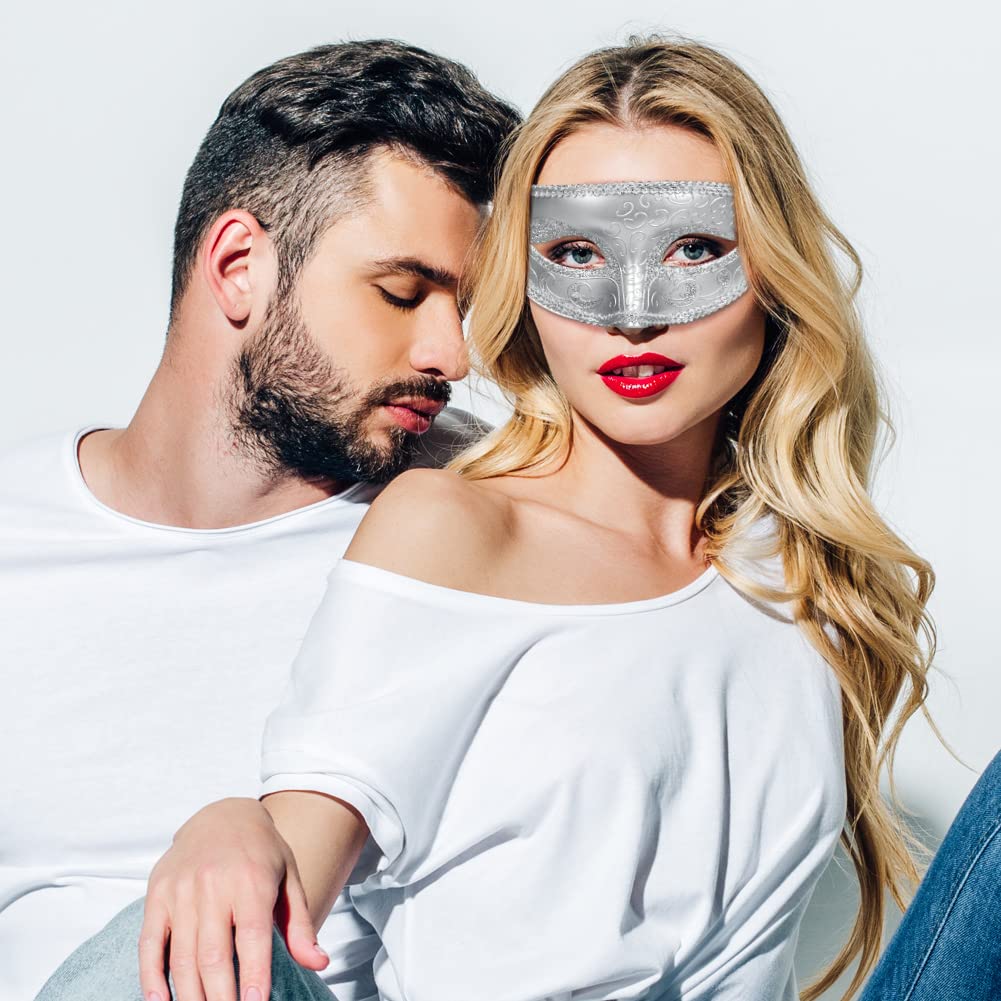 Aomig Couple Masquerade Masks, 2 Pack Lace Venetian Party Eye Mask Halloween Costume Mask Classic Mardi Gras Mask for Couples Women and Men