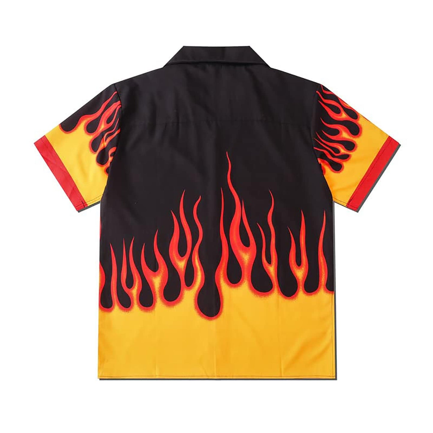 Mens Flame Shirt Short Sleeved Flame Graphic Button Down Beach