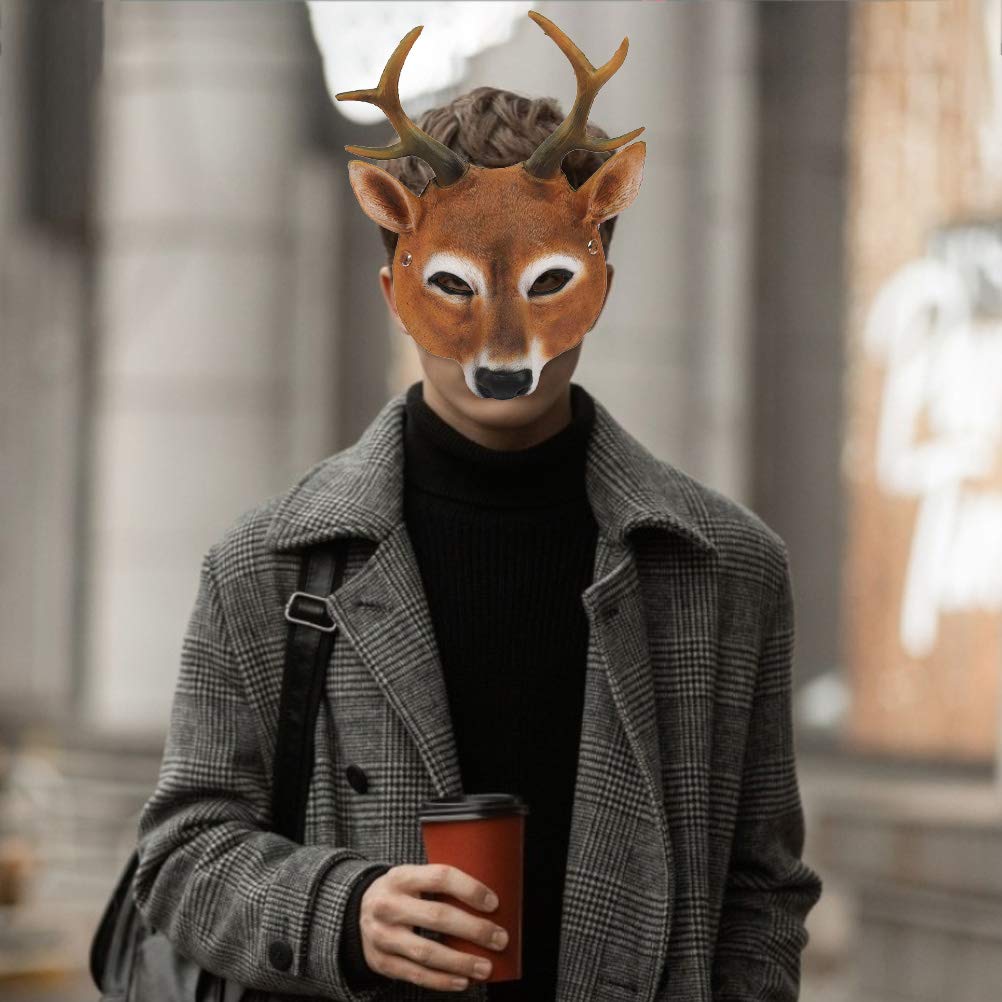 JTLB Deer Mask Realistic Lightweight for Halloween Christmas Carnival Party, PU Foaming Animal Headgear, One Size Fits All Occasions (Brown)