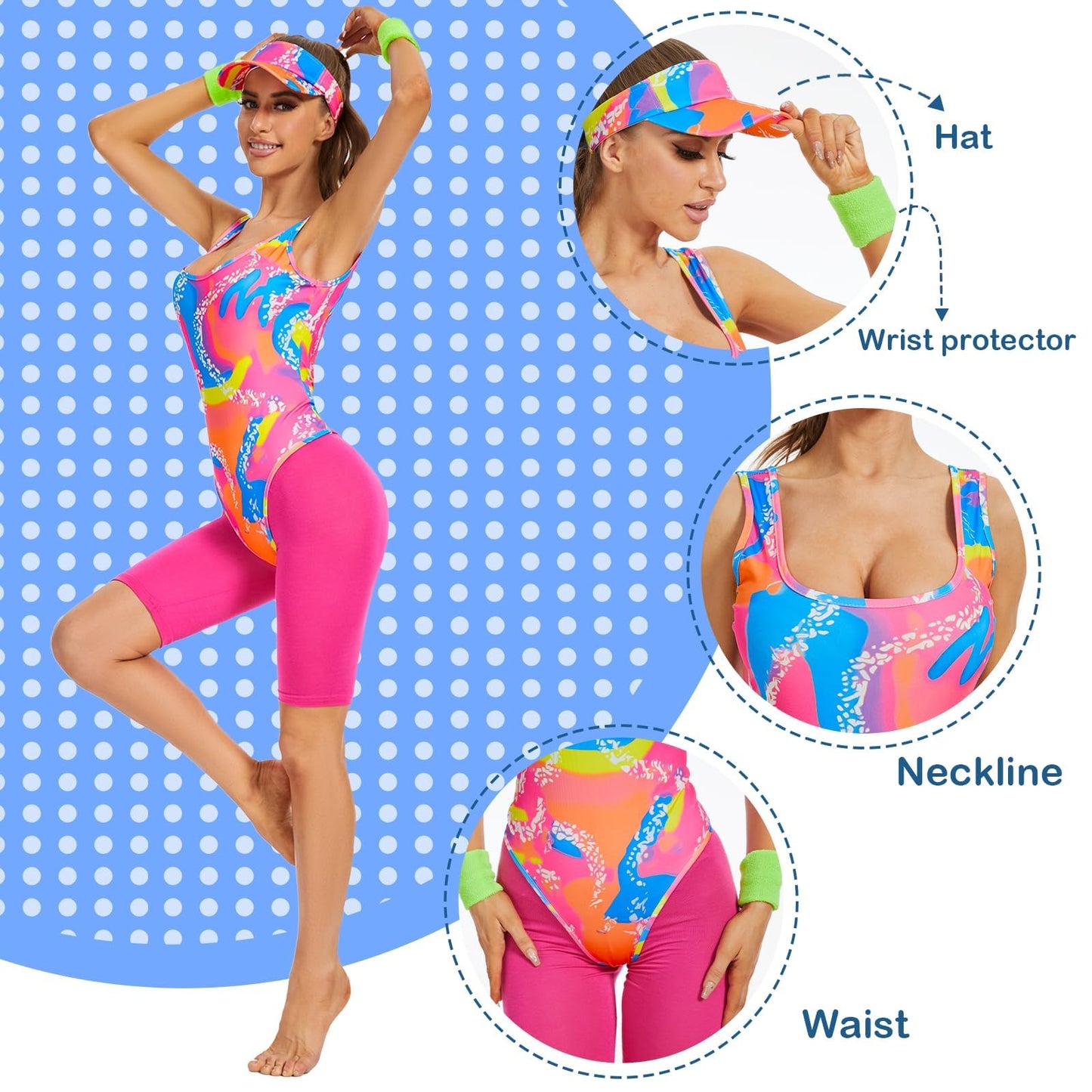 AJGEGJE 80s Workout Costume for women, 80s 90s Workout Outfits Set, Halloween Cosplay Couples Outfits (XS)