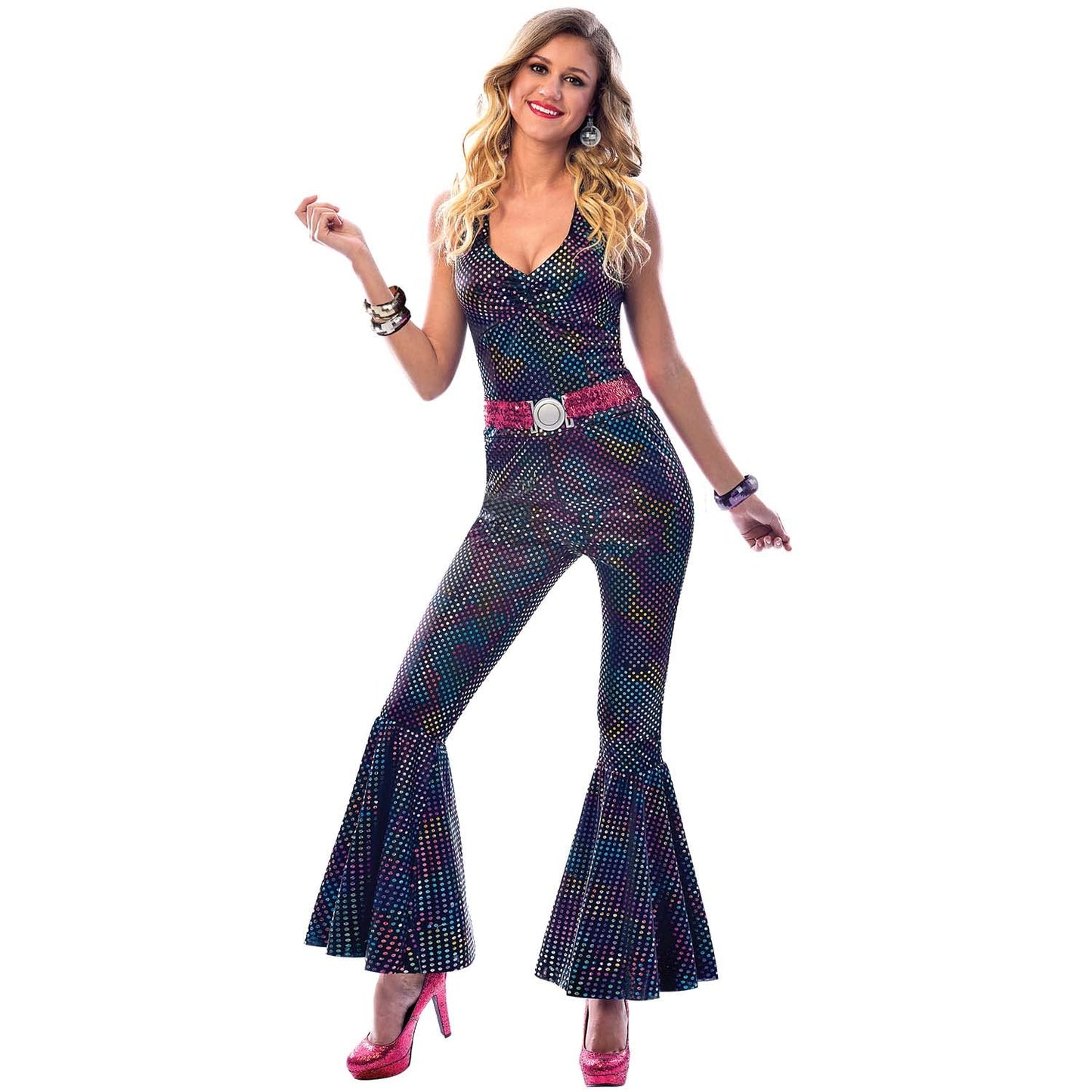 1970's Disco Diva Fancy Dress Costume - Multicoloured