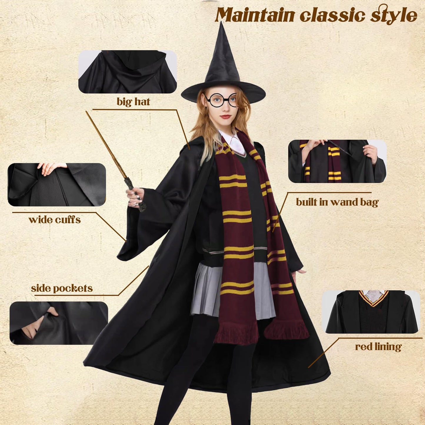 Wizard Costume Set for Adult - Wizard Fancy Dress Harry Cosplay (image 3)