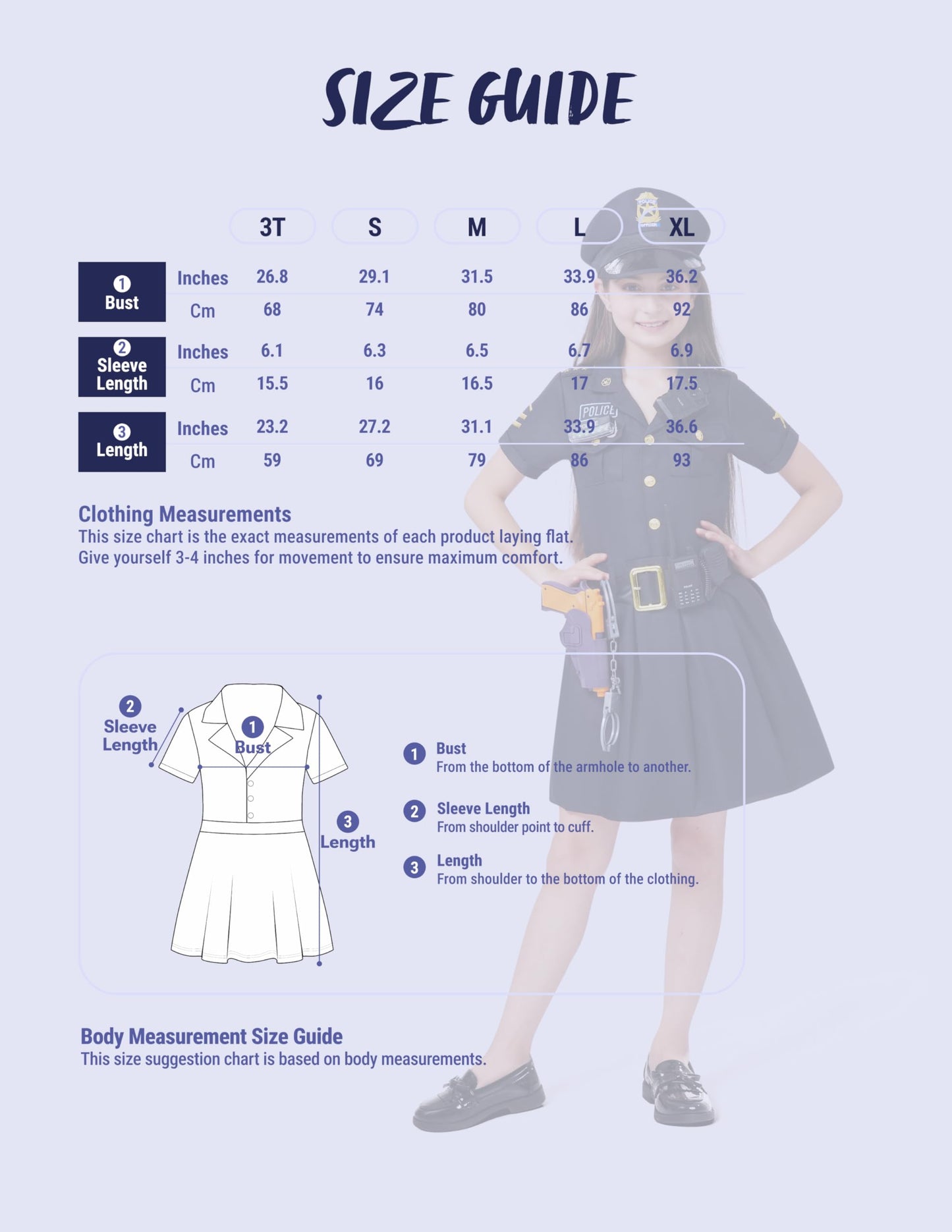 Spooktacular Creations Girls Police Officer Costume With Accessories - Kids Role Play Halloween Dress Up Party, Carnival Cosplay (Small, Black)