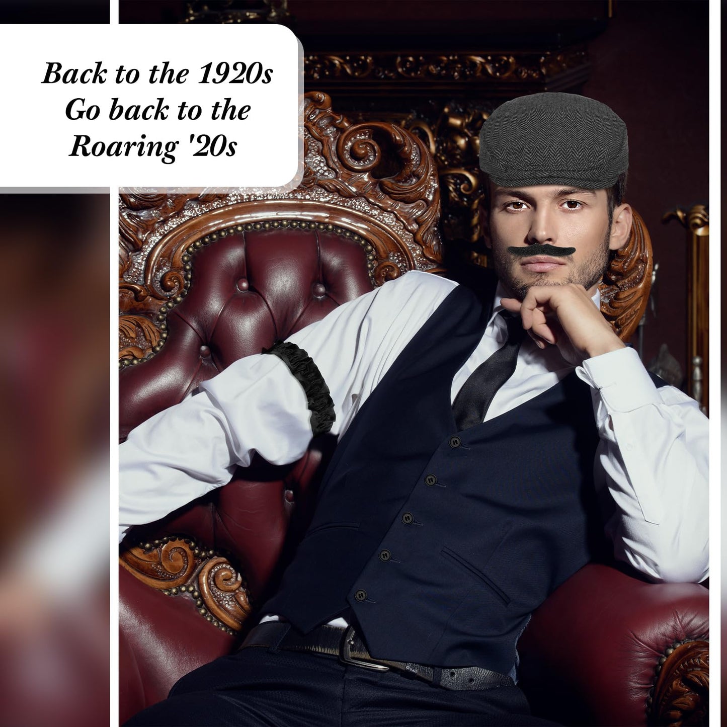1920s Mens Gangster Costume Accessories Set - Vest - Newsboy Hat