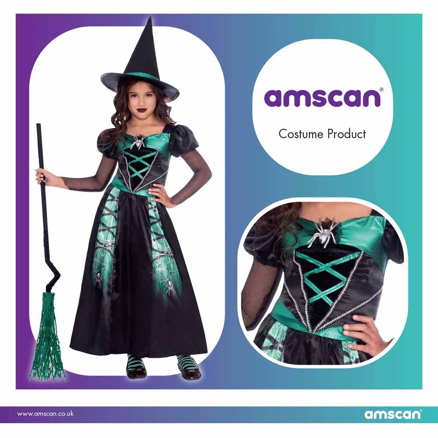 Amscan 9911974 - Girls Spider Witch Dress Halloween Costume 8-10 Yrs