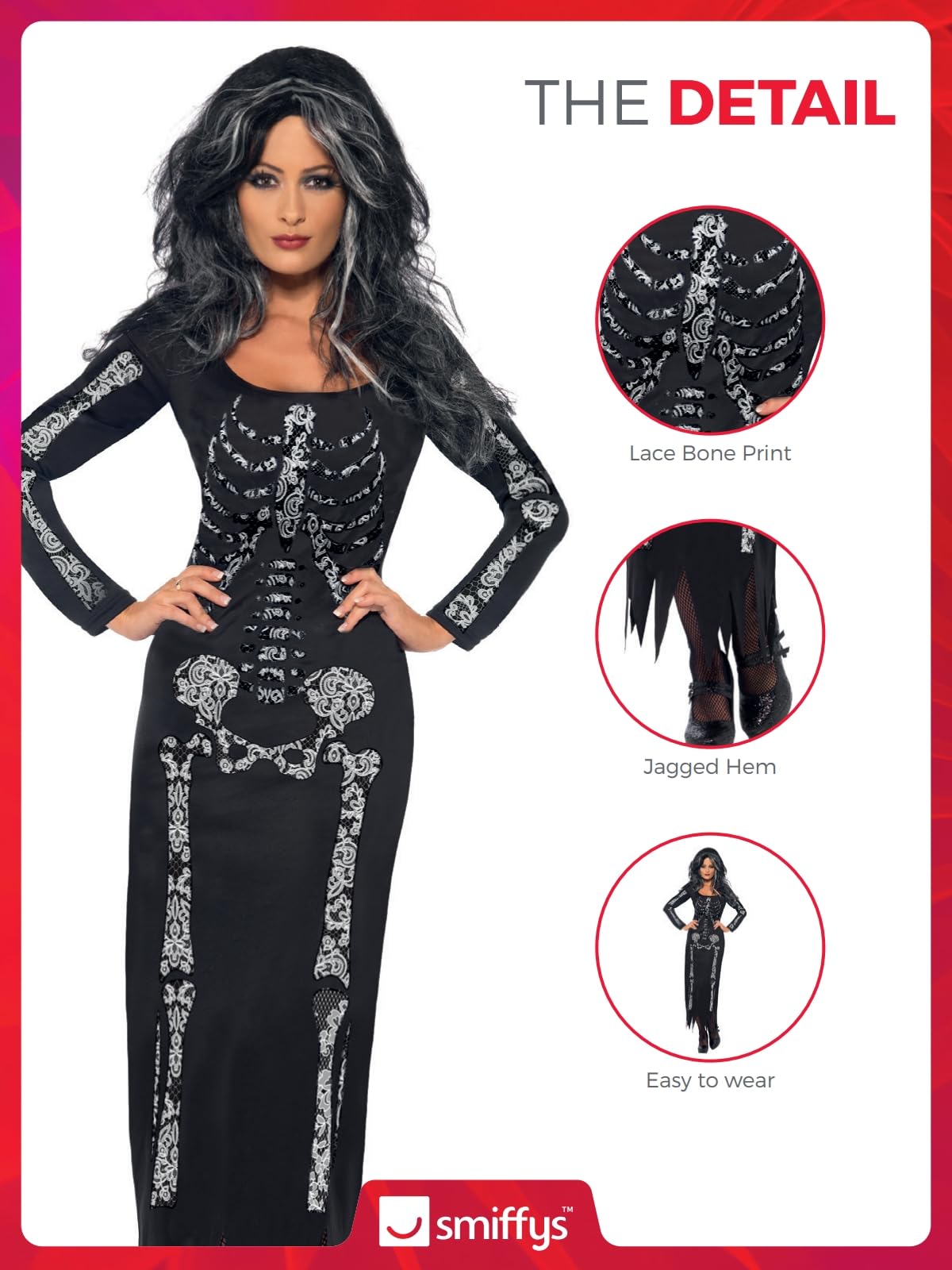 Skeleton Costume - Black with Long Sleeved Tube Dress - Halloween
