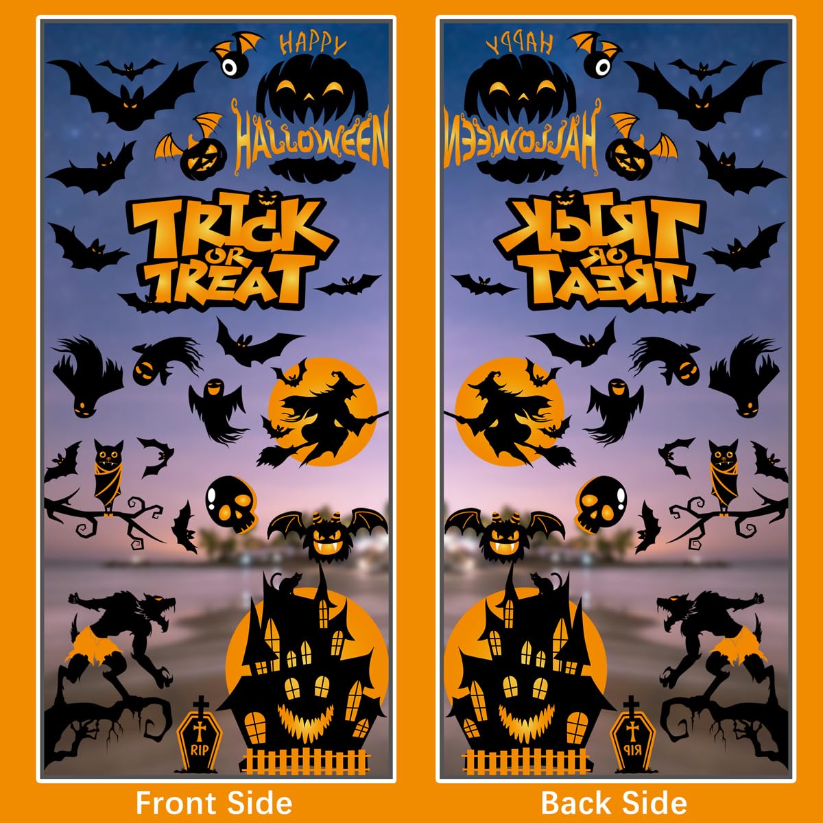 Xyxu Halloween Decorations Window Stickers, 9sheets Scary Halloween Window Stickers Clings Decorations, Wolf Bat Witch Ghost Spider Pumpkin Halloween Stickers for Window Halloween Decorations Indoor