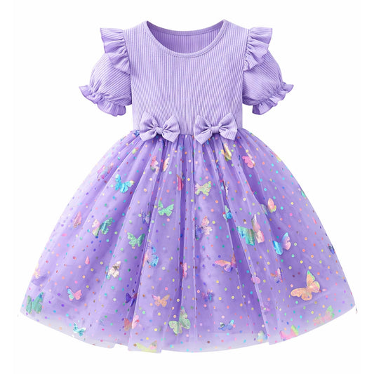 Purple flower girl tulle dress