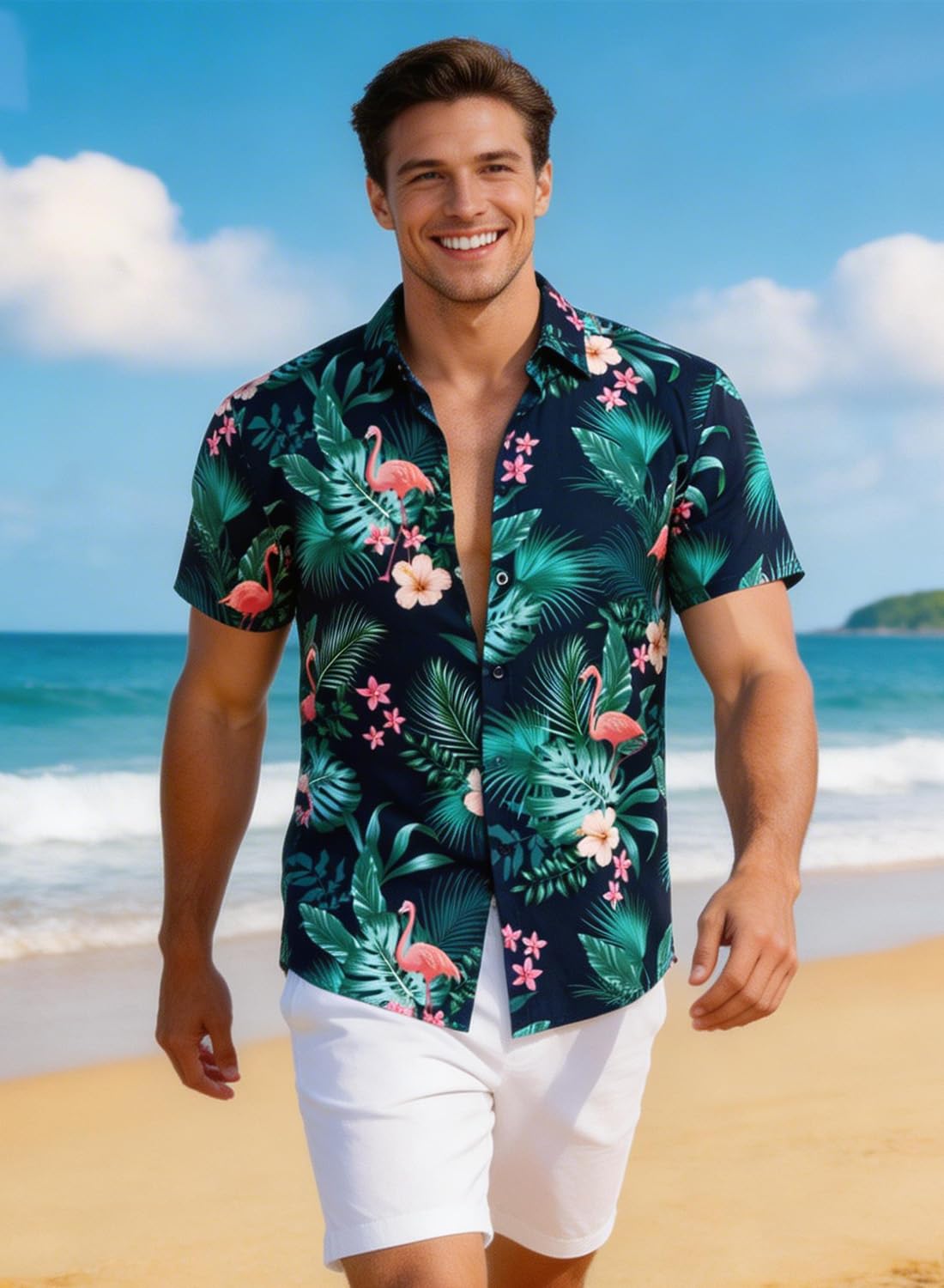 Mens Hawaiian Shirts Short Sleeve Wrinkle Free Button Down Summer