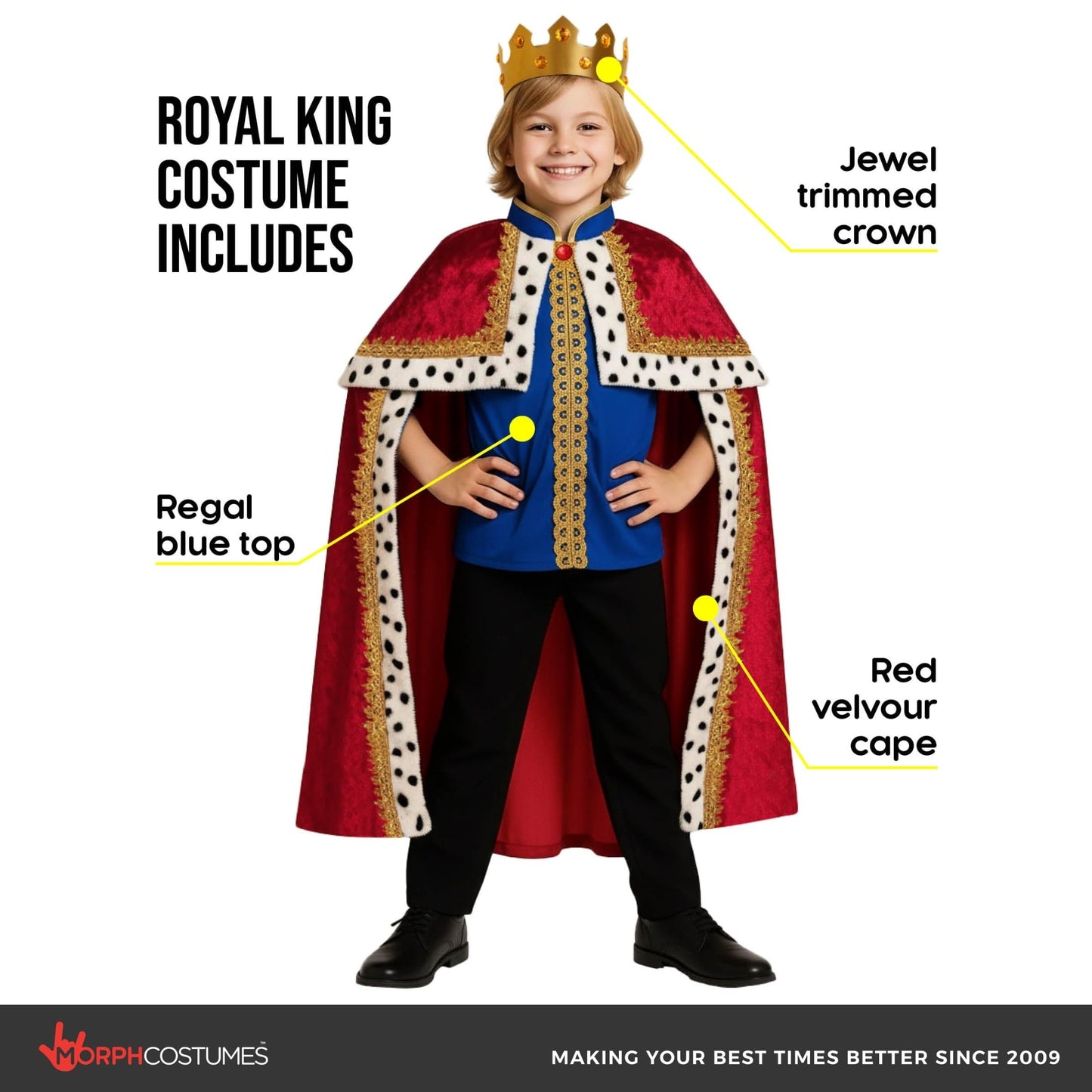 Morph Royal King Costume For Boys, Kids King Costume, Prince Charming Costumes Kids, World Book Day Costumes For Boys 7-9