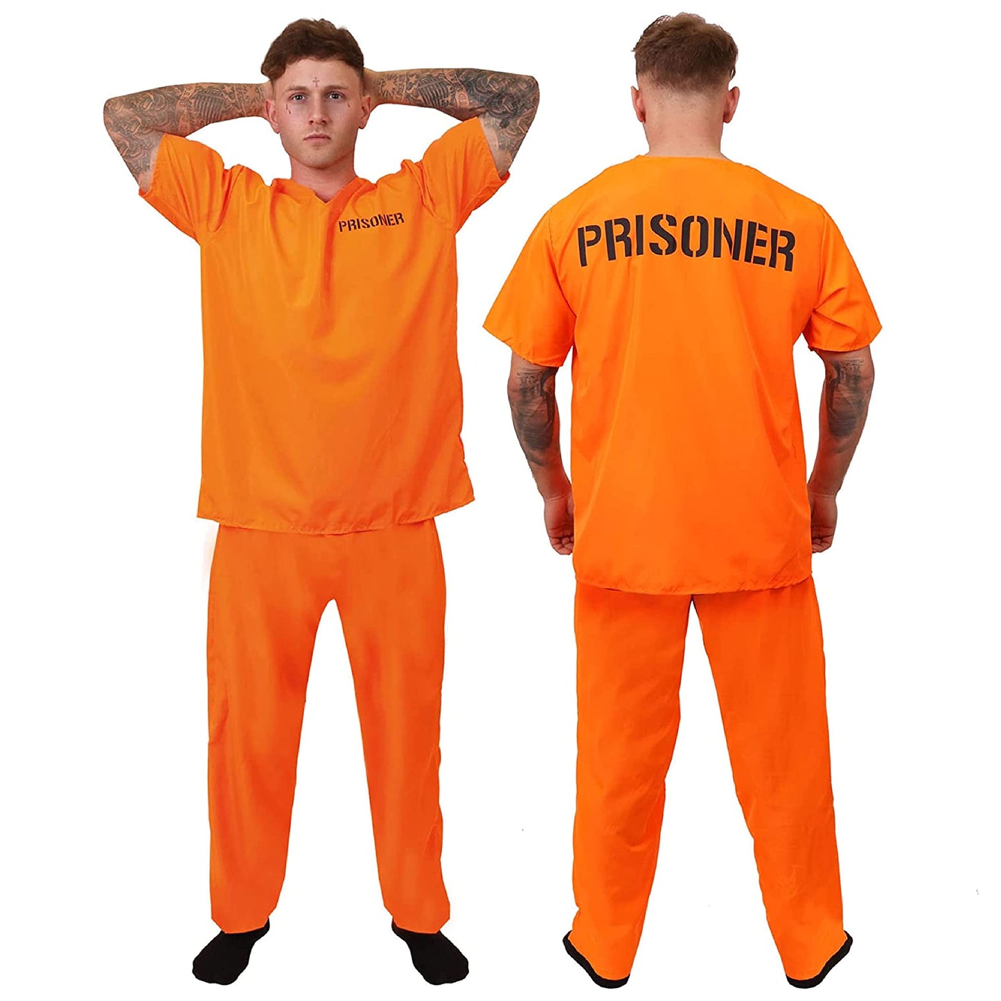 Mens Prisoners Convict Costume - Orange Prisoner Top - Matching