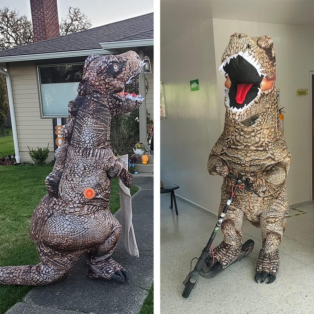 KOOY Dinosaur Costume Adult Inflatable Raptor Onesies Blow Up T-rex Dino Full Body Funny Halloween Costume for Men Women Teens