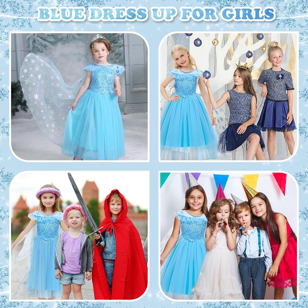 AYBUY Princess Dress Costume, Blue Princess Costume with Cape Train Wand Crown, Girls Fancy Dress for Halloween Christmas Party Cosplay,120