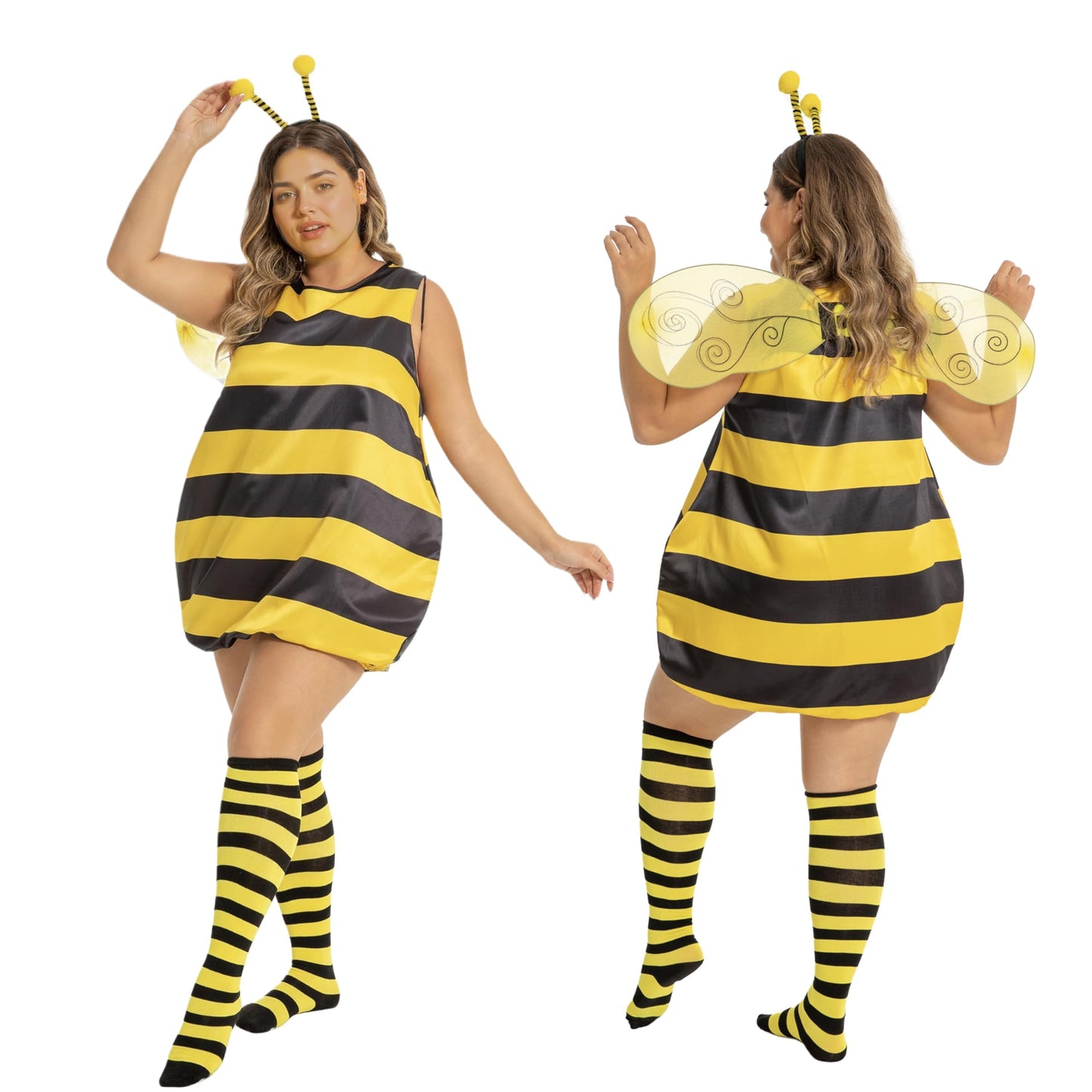 Seawhisper Bee Costume Women's Large Sizes Bee Costume Adult Fancy Dress Costumes Plus Size Carnival Halloween Costume 24 26