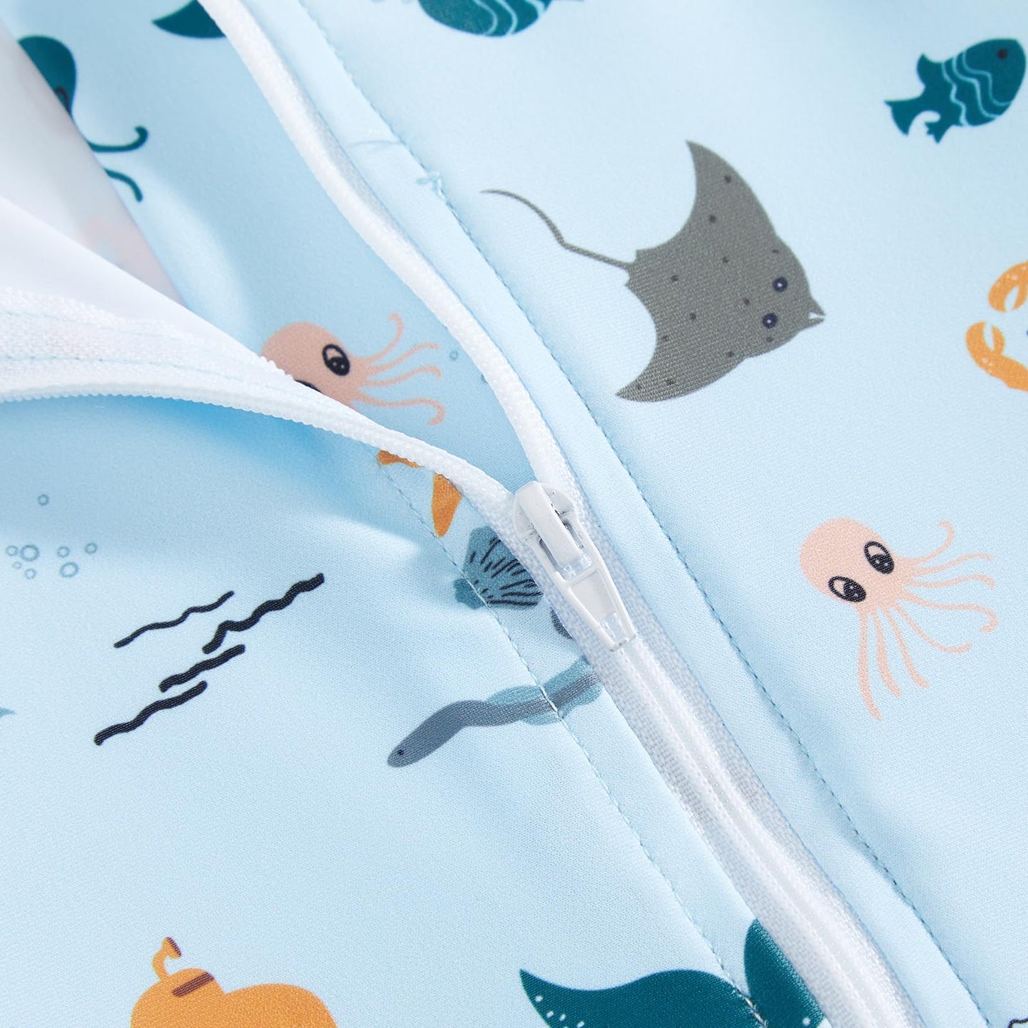 JiAmy Baby Boys Swimming Costume with Sun Hat Short Sleeve Zip Up Rash Guard Sun Protection Beach Swimsuit Infant Toddler One Piece Bathing Suits Blue 1-2 Years