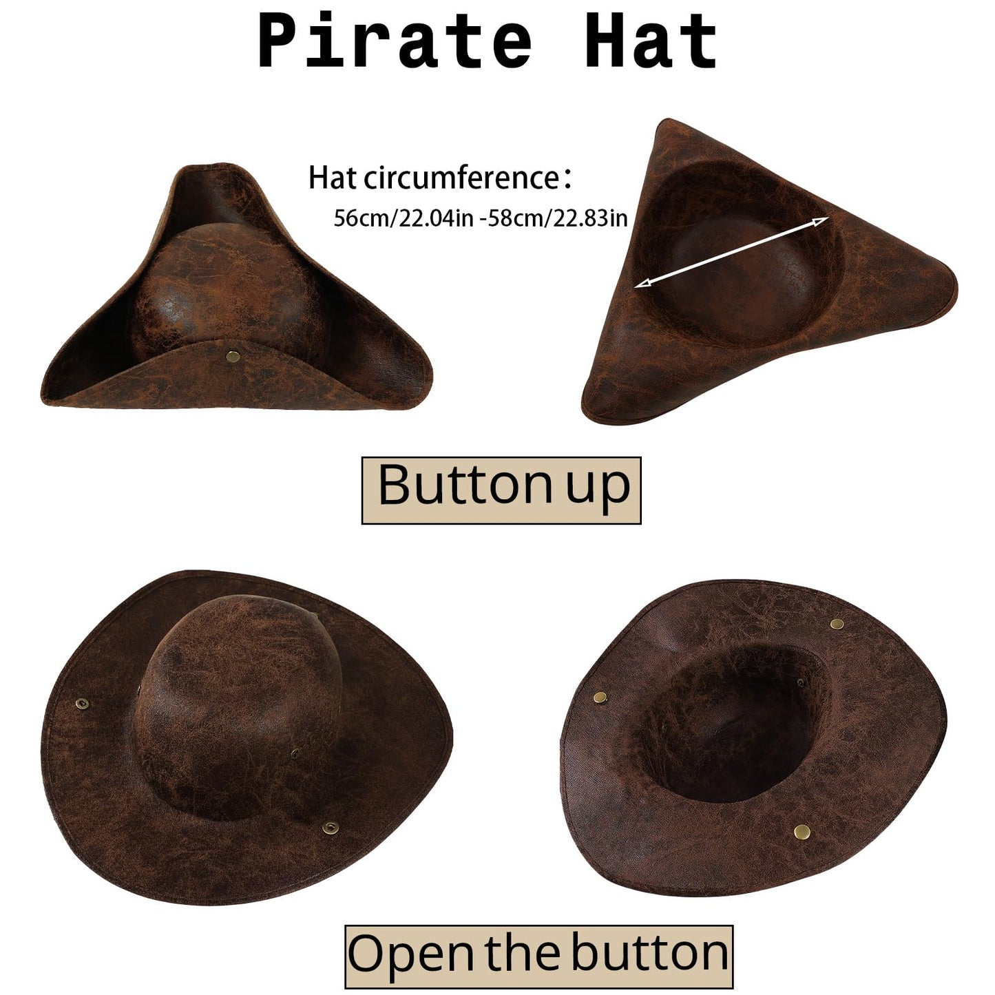 Halloween Pirate Hat for Women Men - Brown Distressed Leather