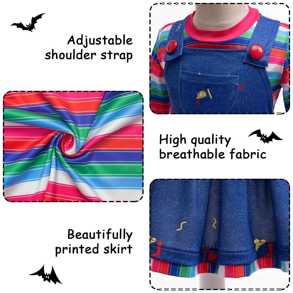 GMEDJVE Girls Halloween Killer Doll Costume for Kids Creepy Killer Doll Dress Toddler Horror Movie Cosplay Outfits Set 4PCS