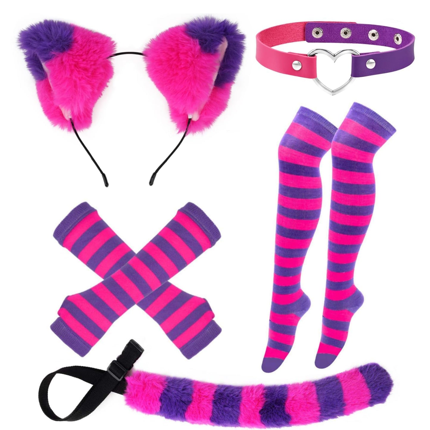 Pink Purple Striped Cat Costume Include Cat Ears Headband - Furry